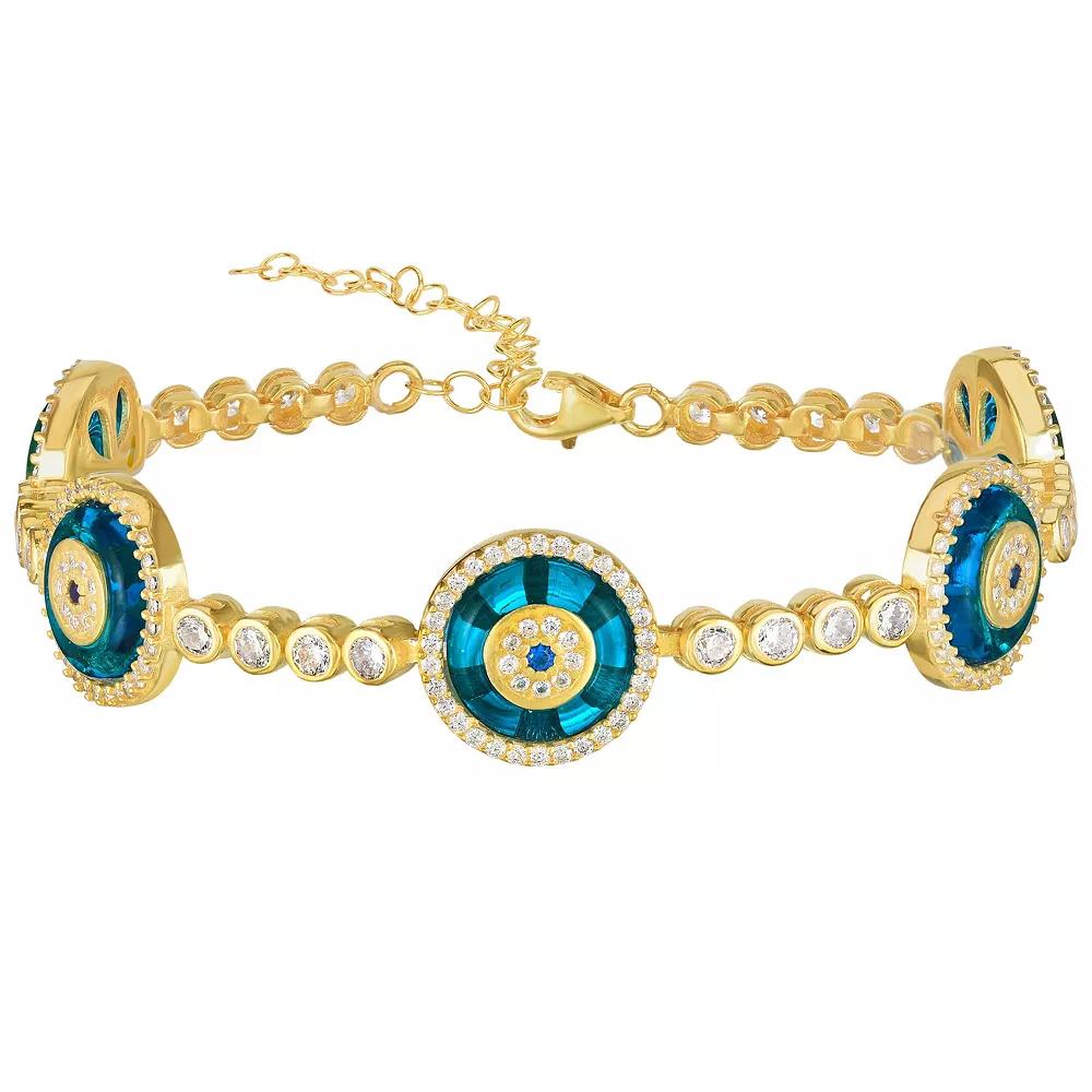 Sunkissed Sterling Sterling Silver Cubic Zirconia Evil Eye Link Bracelet, Womens Gold Tone Product Image