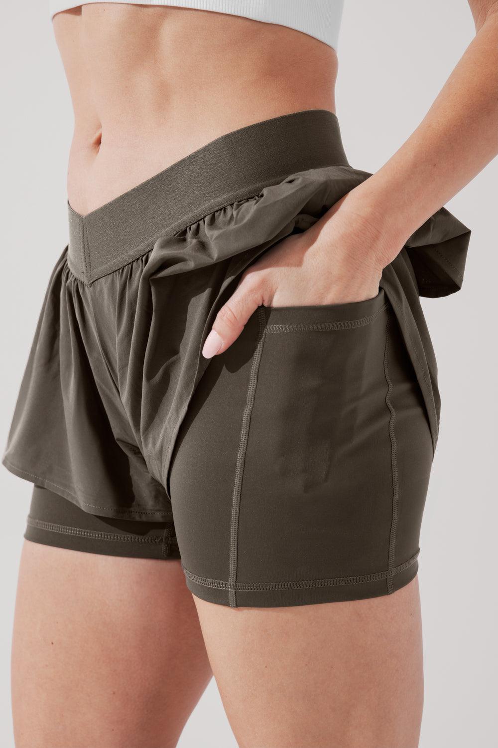 On the Run Ruffle Short - Deep Olive Product Image