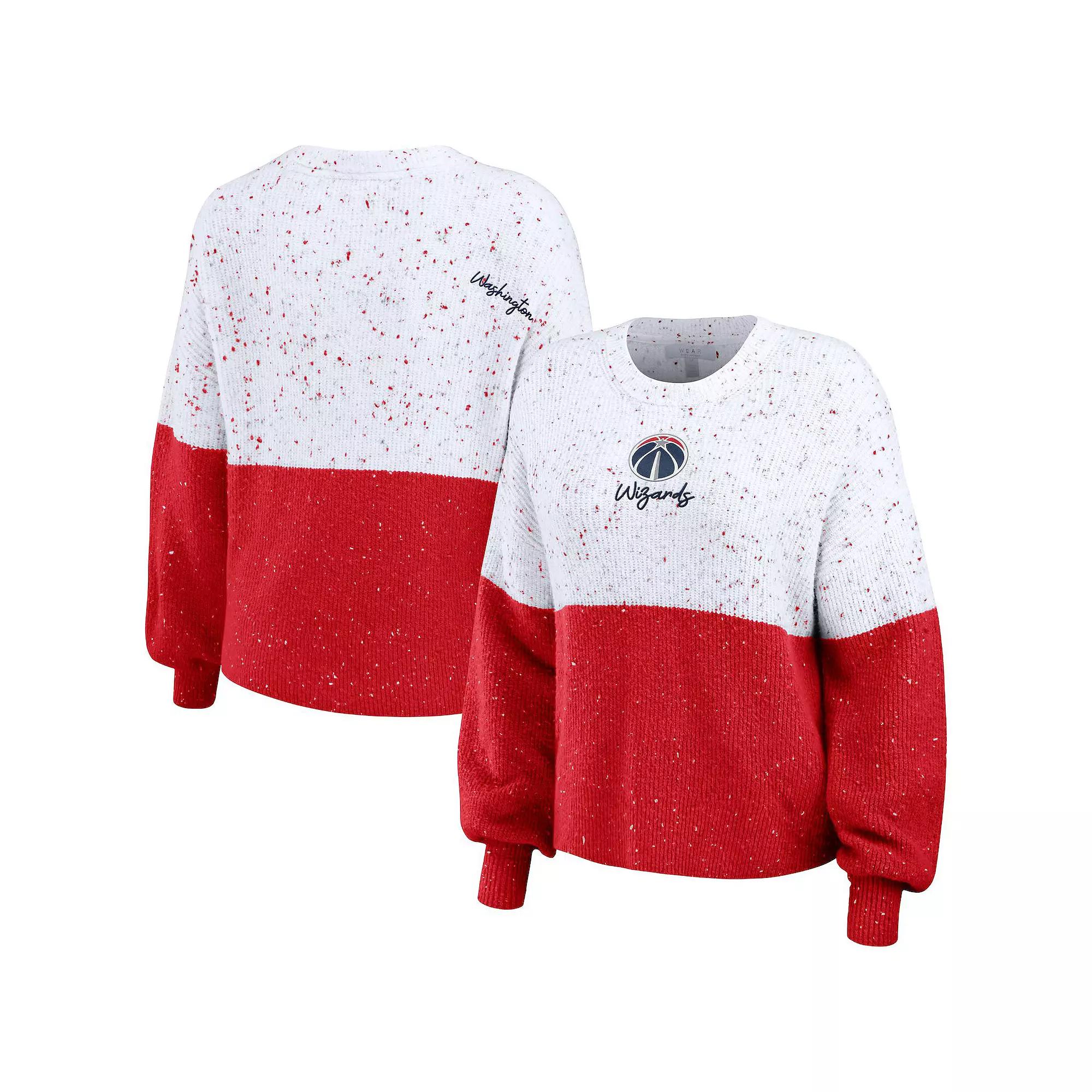 Women's WEAR by Erin Andrews  White/Red Washington Wizards Color-Block Pullover Sweater, Size: XL, Wiz White Product Image