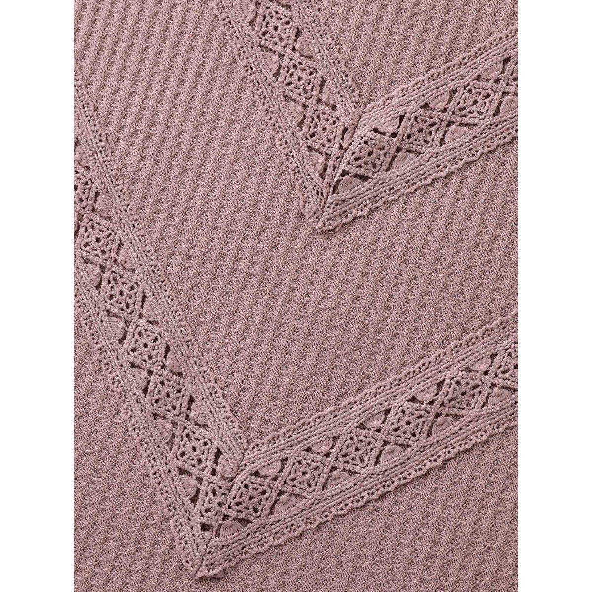 Plus Size Textured Lace Ruffled Sleeve T-Shirt Rouge Women Leisure Woven ribbon&lace trim Round Neck Casual T-shirts BloomChic 14-16/1X Product Image