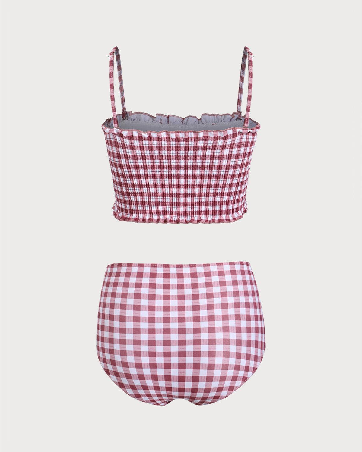 Red Plaid Bandeau Bikini Set Product Image