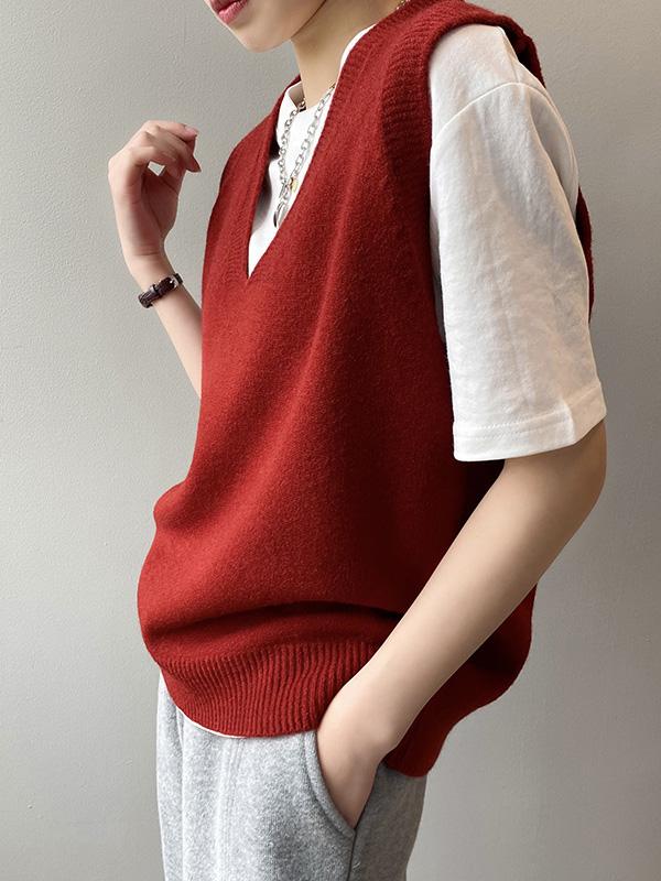 Simple 9 Colors V-Neck Loose Sleeveless Vest Product Image