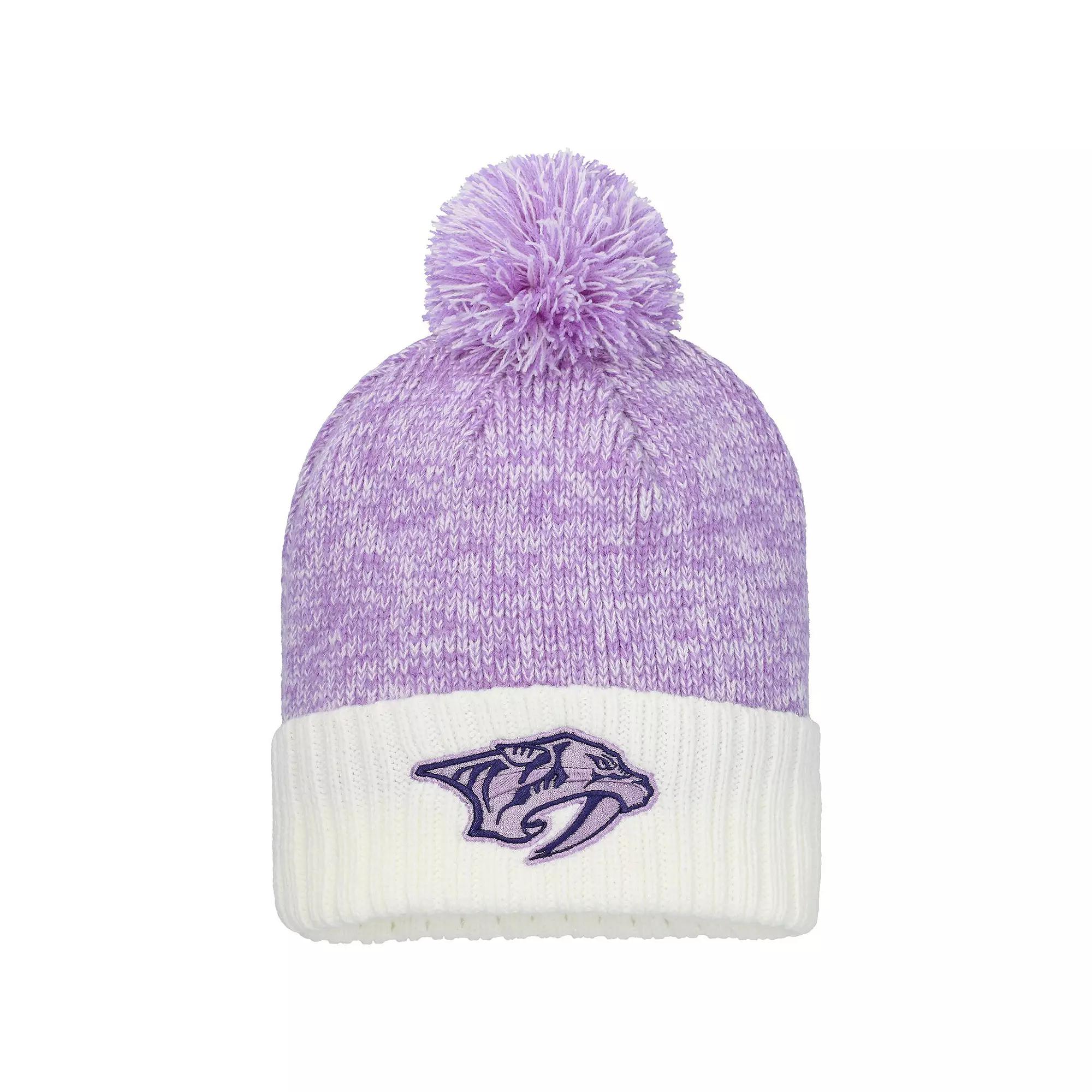 Men's Fanatics Lavender/White Nashville Predators Hockey Fights Cancer Cuffed Knit Hat with Pom, Pdt Team Product Image