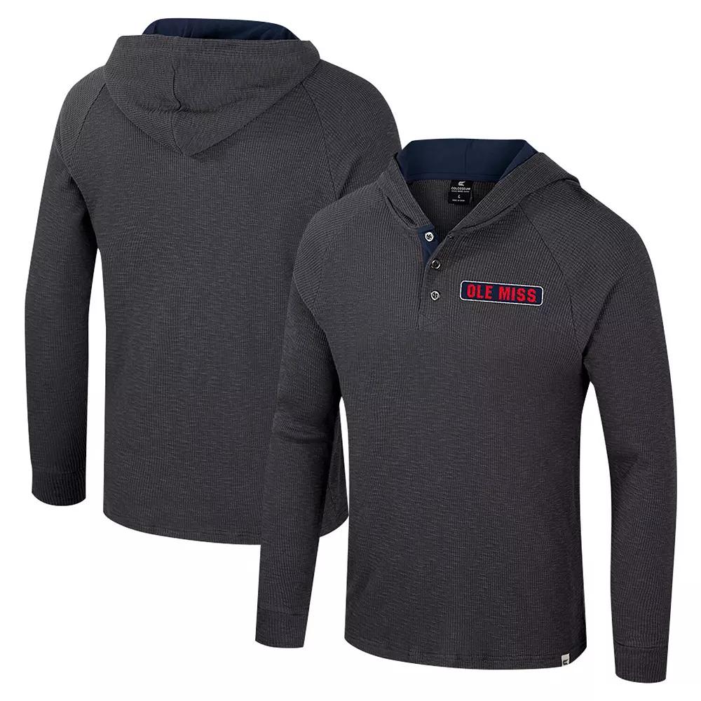 Men's Colosseum Charcoal Ole Miss Rebels Dujour Ralgan Long Sleeve Henley Hoodie T-Shirt,  Product Image