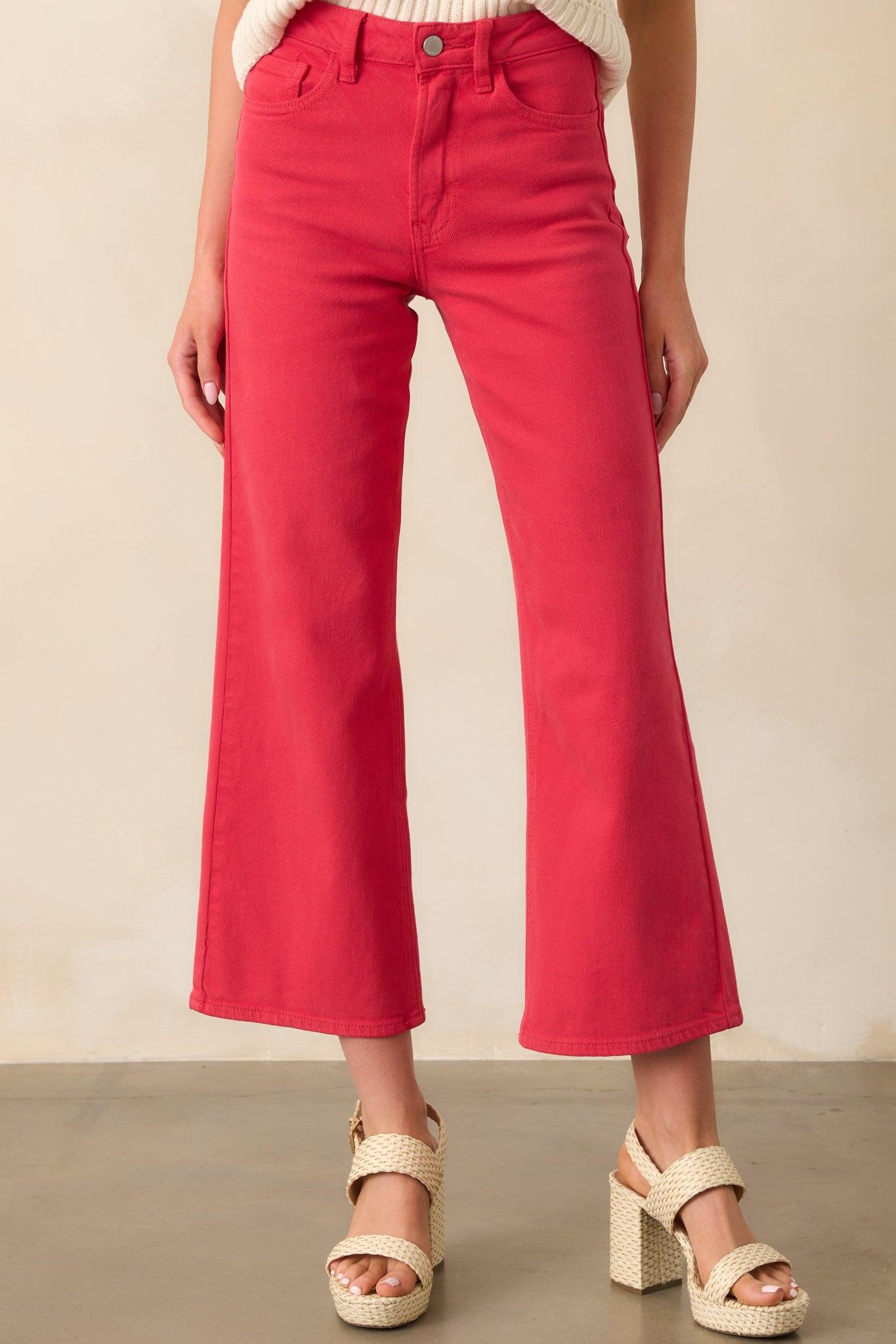 Into The Clouds Red Cropped Wide Leg Jeans Product Image
