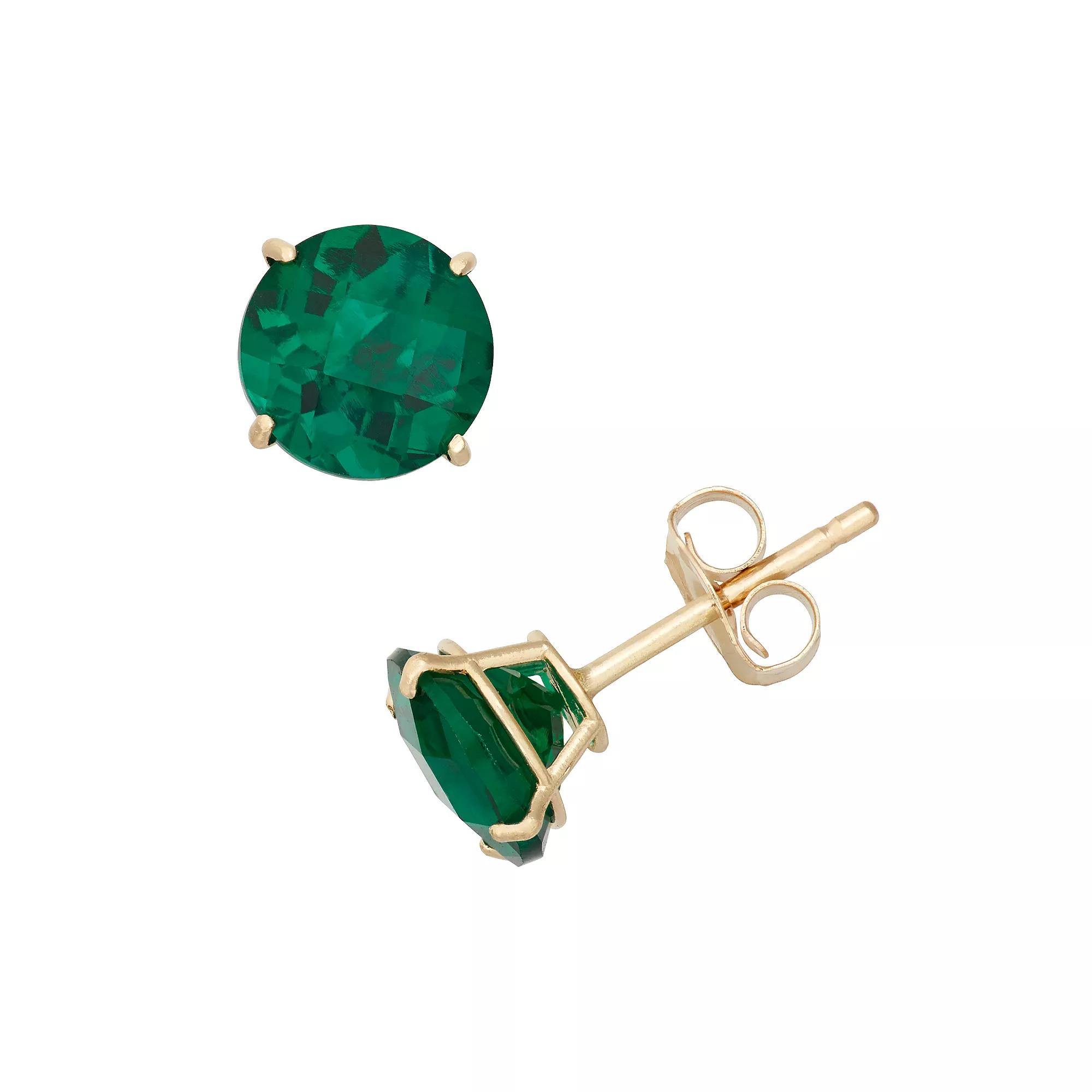 Lab-Created Emerald 10k Gold Stud Earrings, Women's, Green Product Image