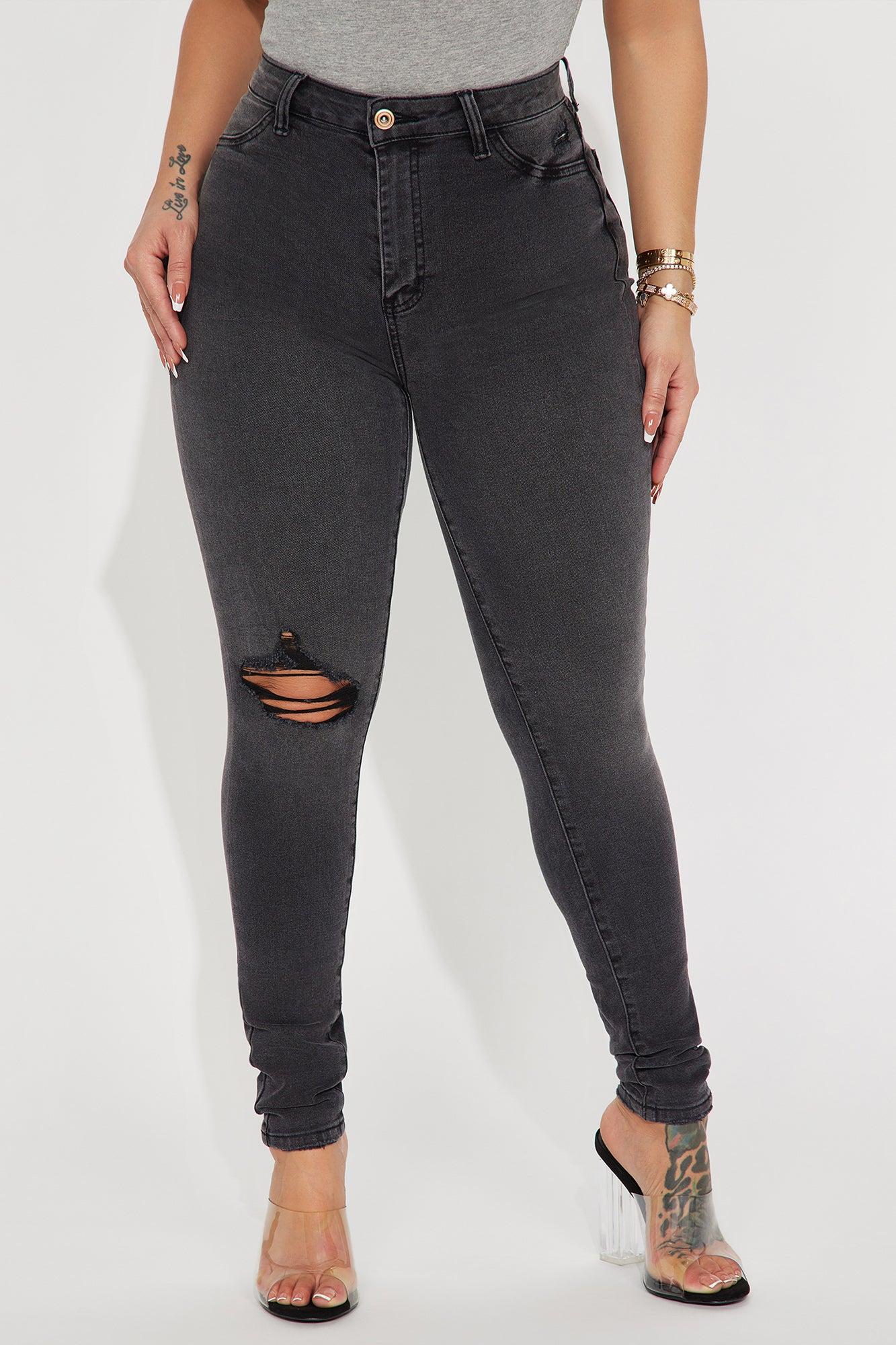 Stretch Curvy Ripped Skinny Jean - Black Product Image