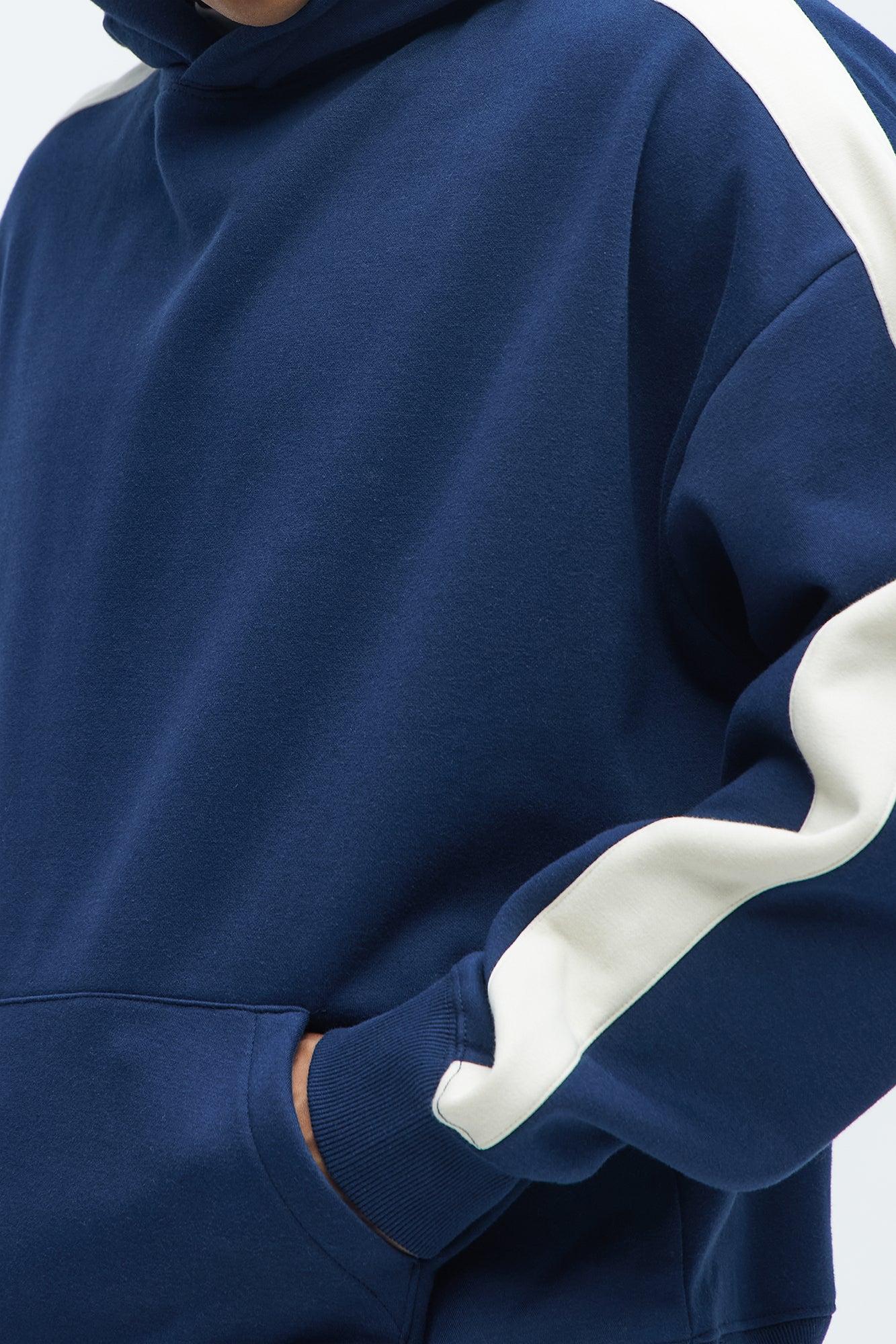 Tyson Heavyweight Oversized Striped Hoodie - Navy Product Image