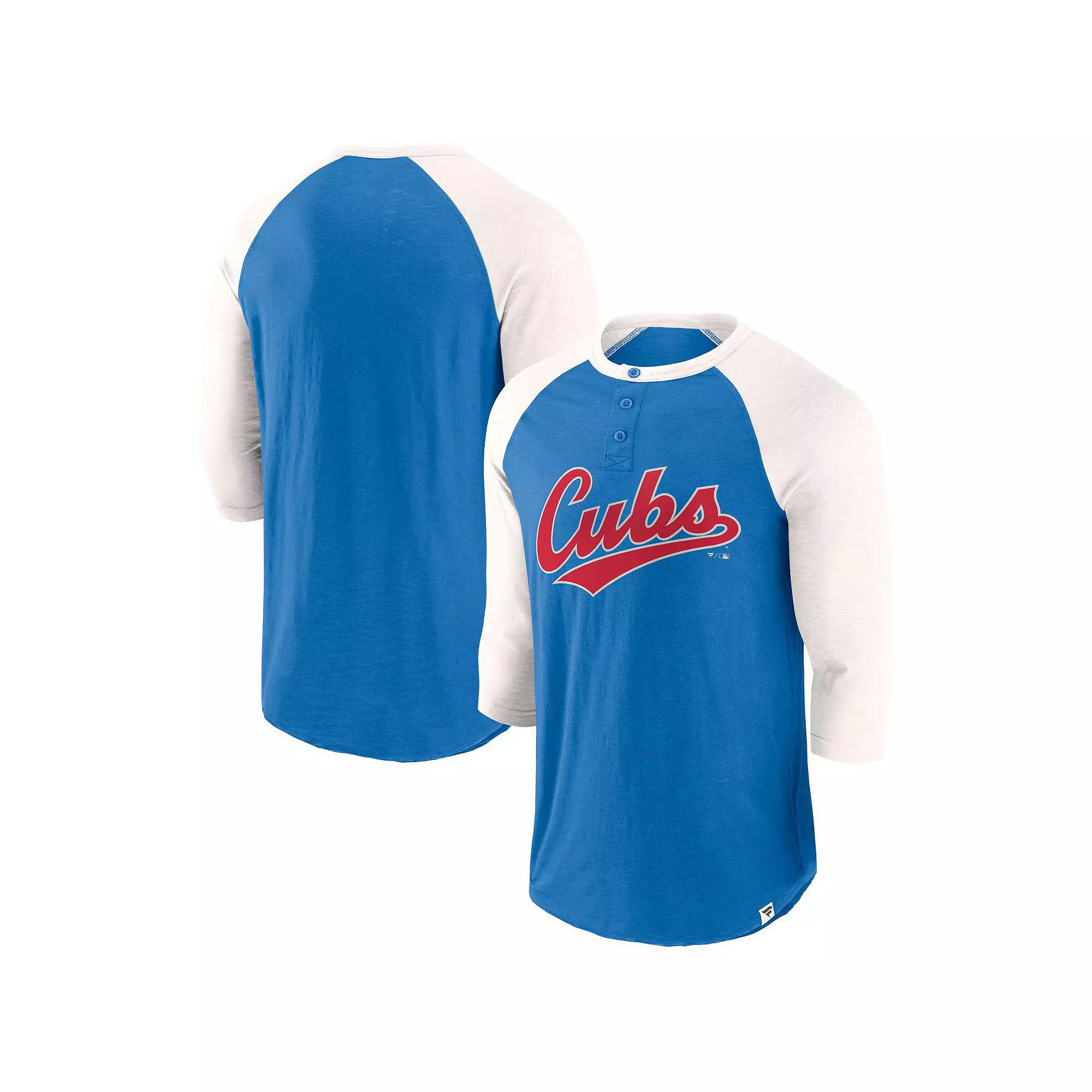 Men's Fanatics Royal/Cream Chicago Cubs Historical Win 3/4-Sleeve Henley T-Shirt, Size: Small, Blue Product Image