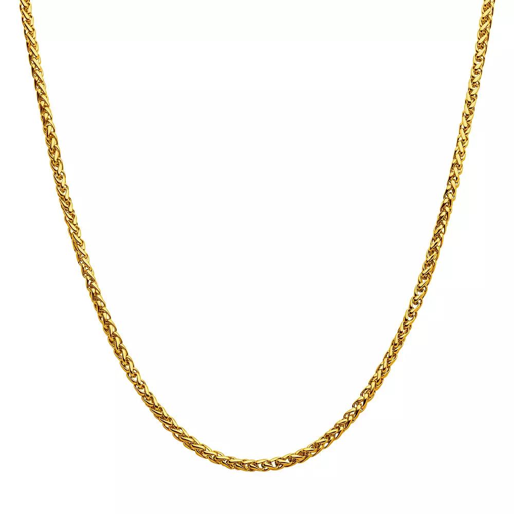 18k Gold Over Stainless Steel 4 mm Wheat Chain Necklace, Men's, Size: 20", Gold Tone Product Image