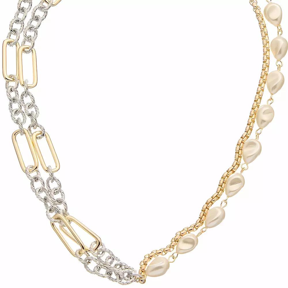 Juvell 18K Gold Plated Two-Tone Simulated Pearl Necklace, Women's, Two Tone Product Image