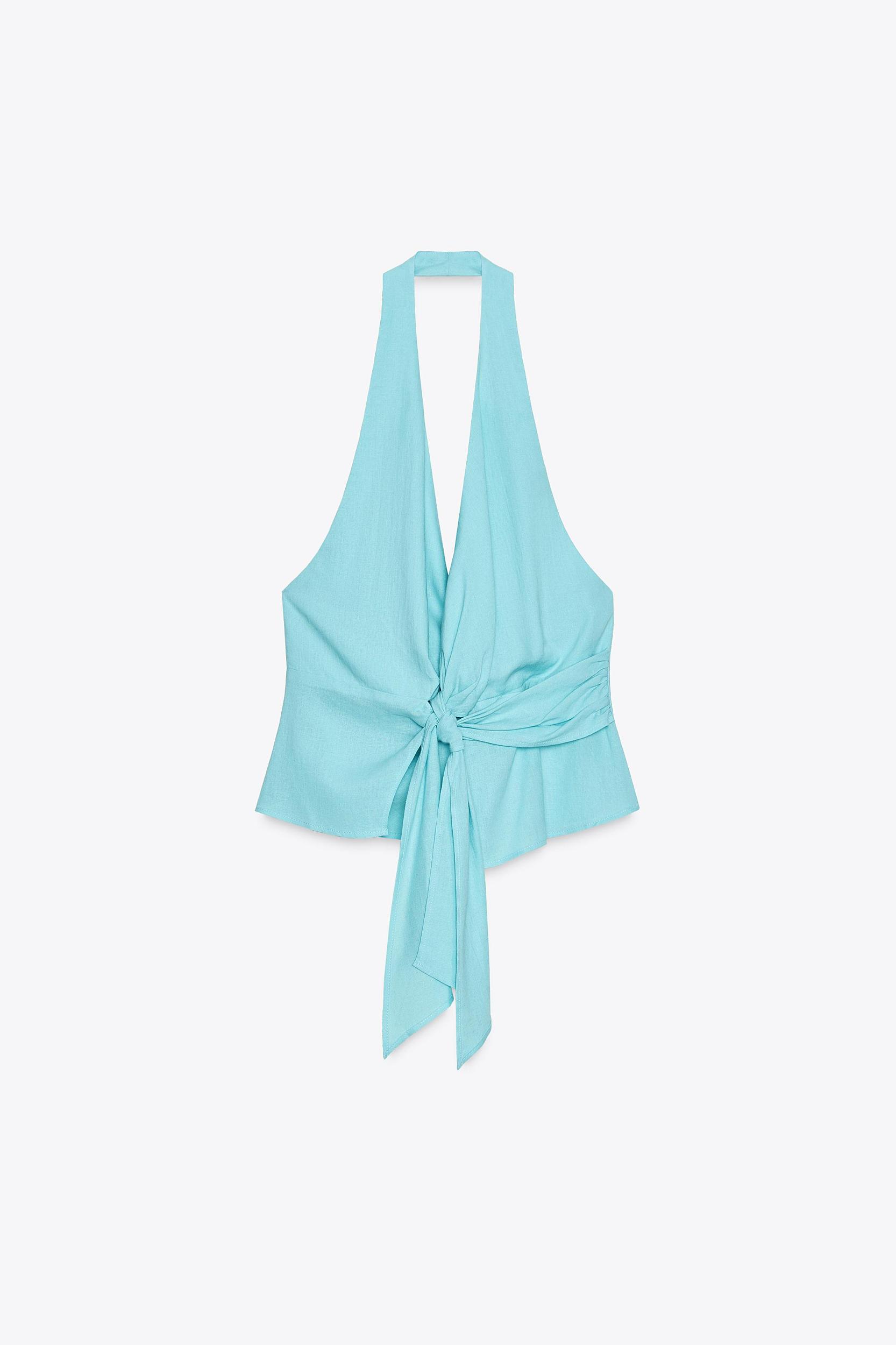 LINEN KNOTTED HALTER TOP Product Image