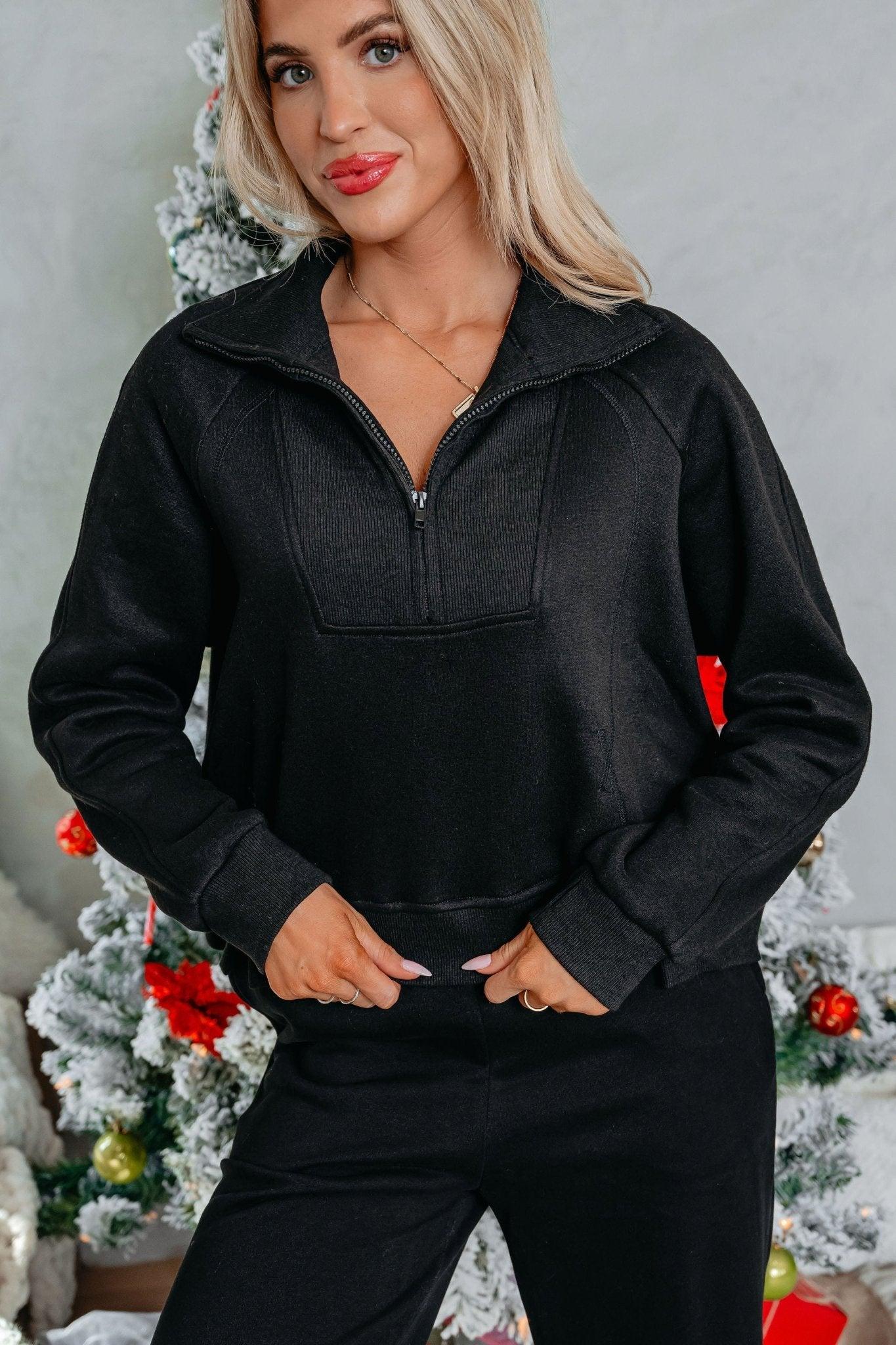 Comfort Lounge Black Half Zip Sweatshirt - FINAL SALE Product Image