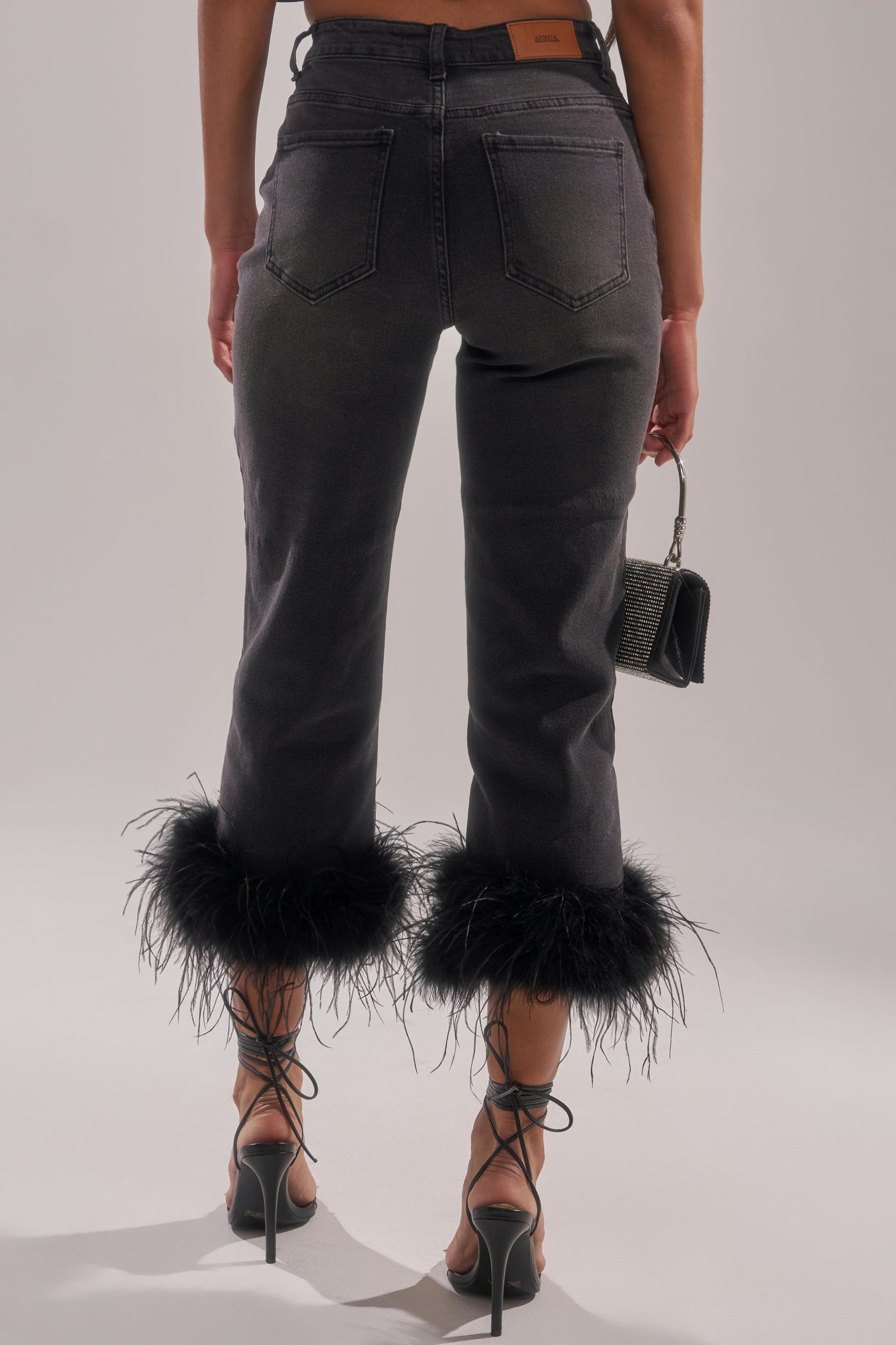TRIPPY LIKE ME DENIM PANT WITH FEATHER Product Image