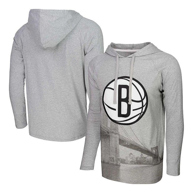 Men's Stadium Essentials Heather Gray Brooklyn Nets Atrium Raglan Long Sleeve Hoodie T-Shirt, Size: XL, Grey Product Image