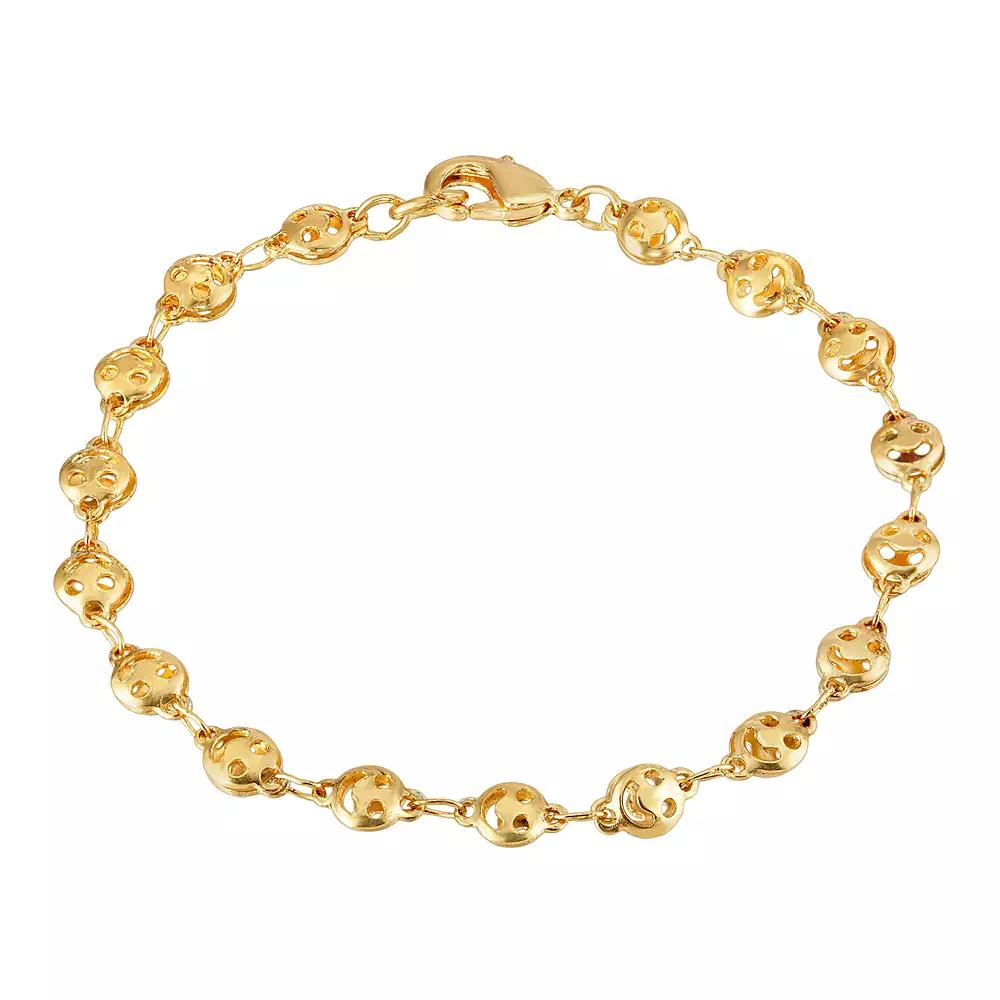 1928 Gold Tone Happy Face Chain Bracelet, Womens Product Image