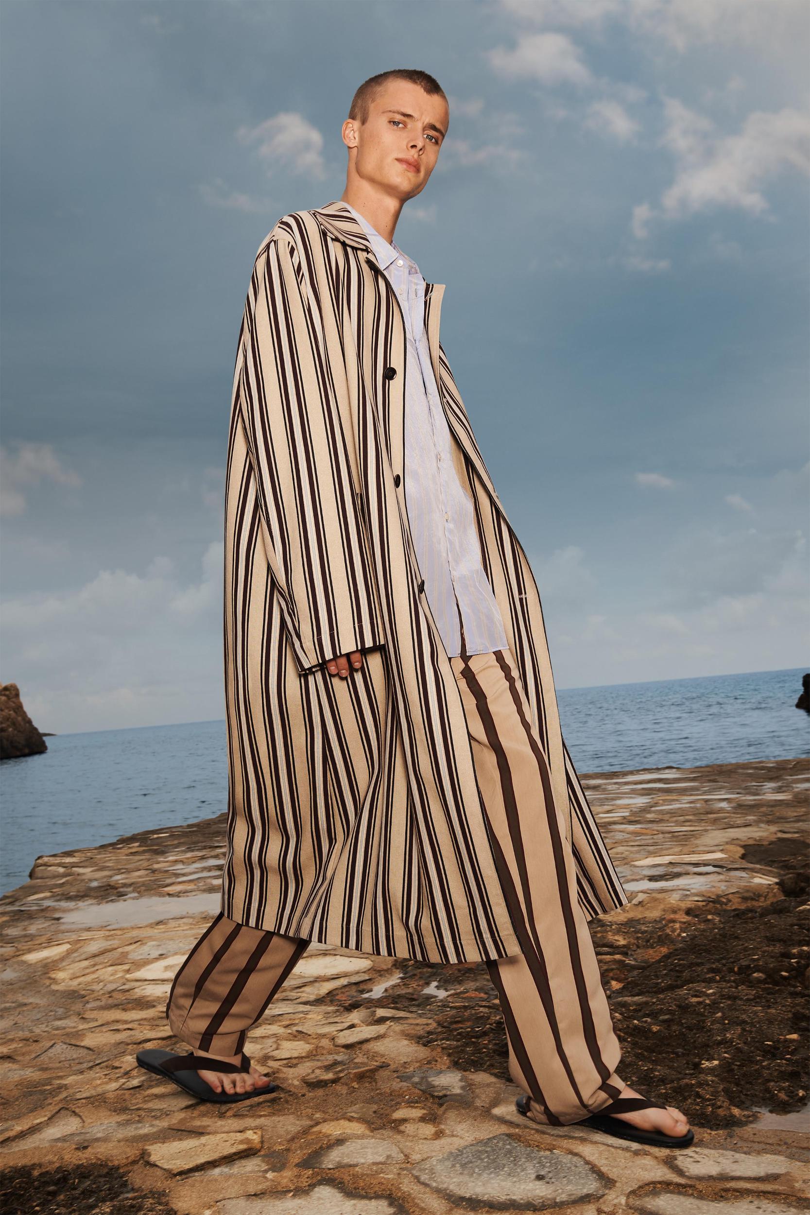 LIMITED EDITION STRIPED COTTON LINEN TRENCH COAT Product Image