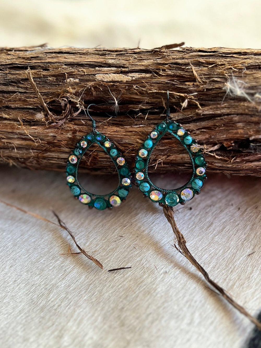 Teardrop Ranch Rhinestone Earrings- 4 Color Choices Product Image