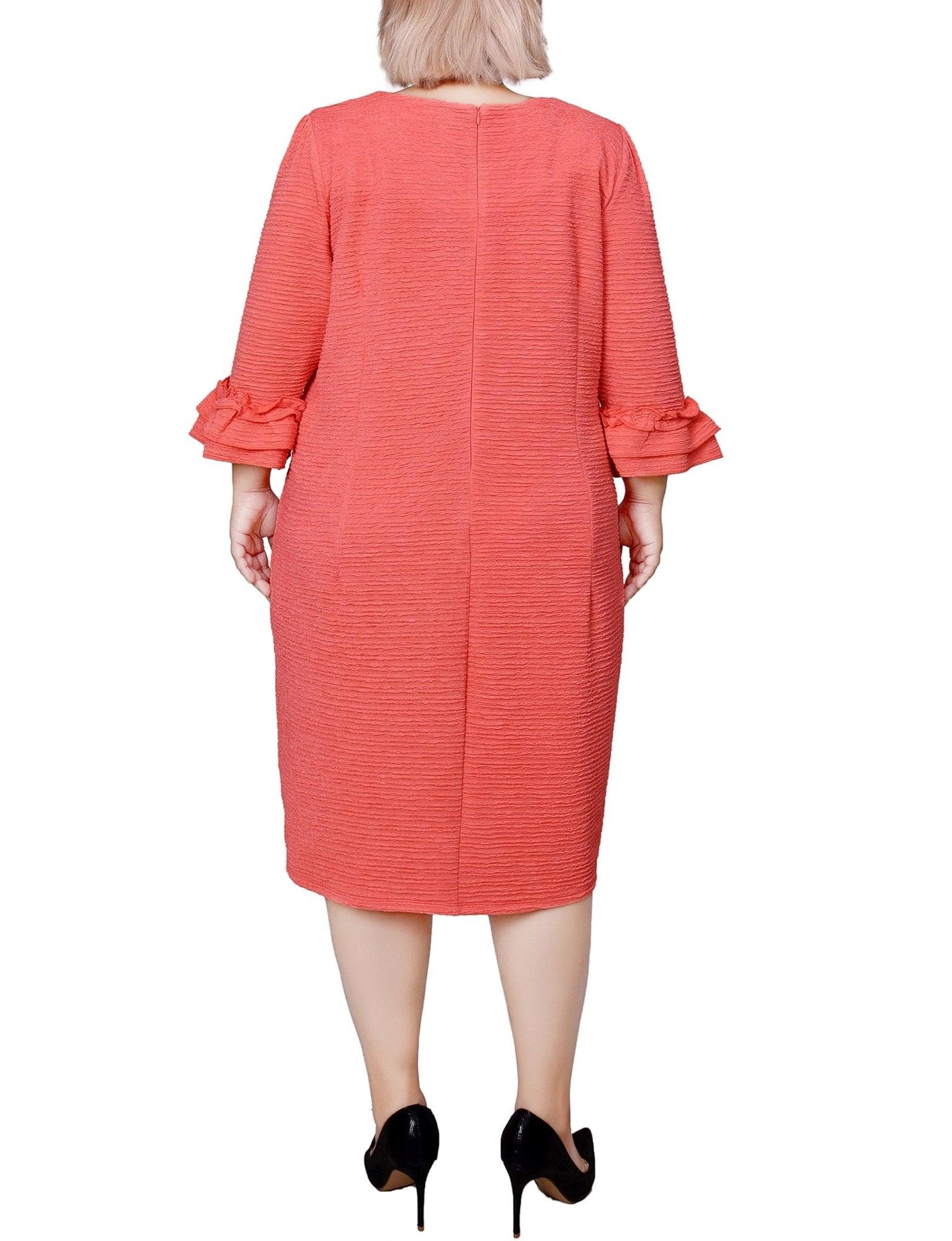 Coral 3/4 Sleeve Textured Knit Dress - Plus Product Image