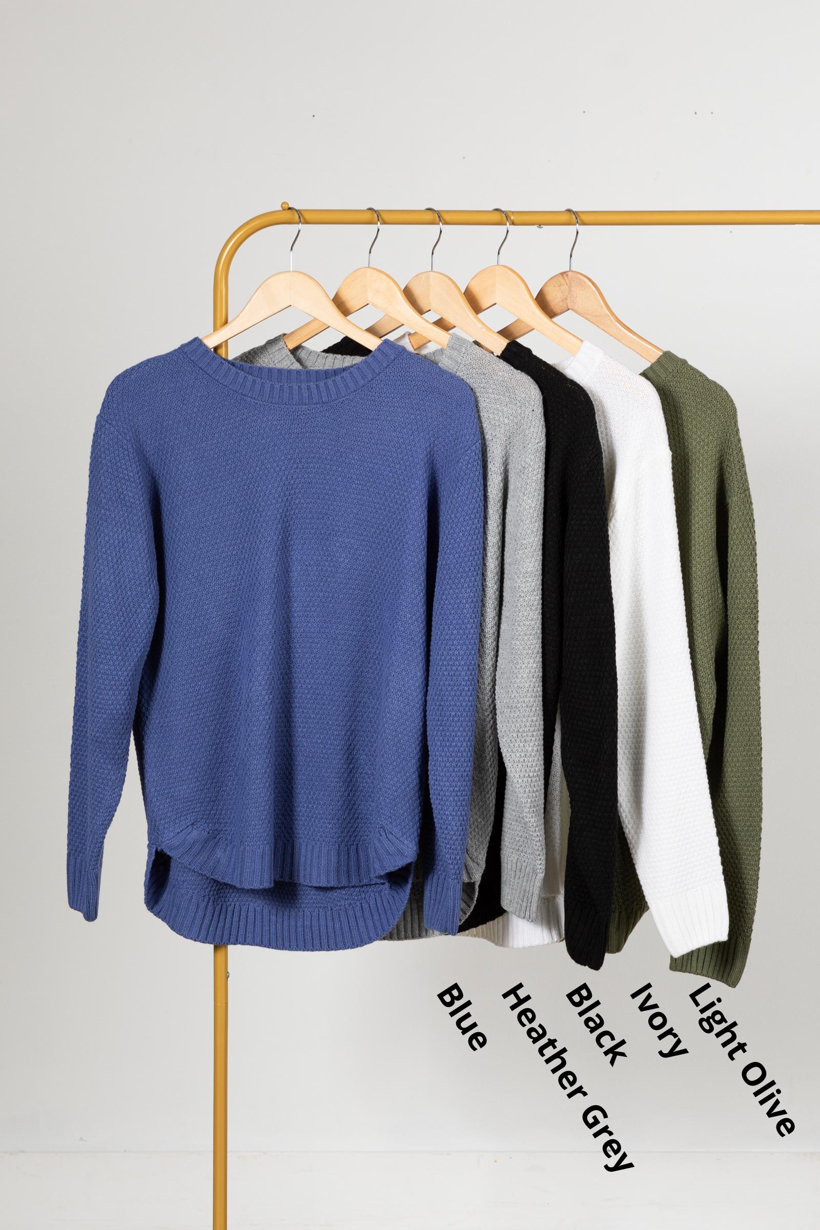 Waffle Round Neck Basic Sweater Product Image