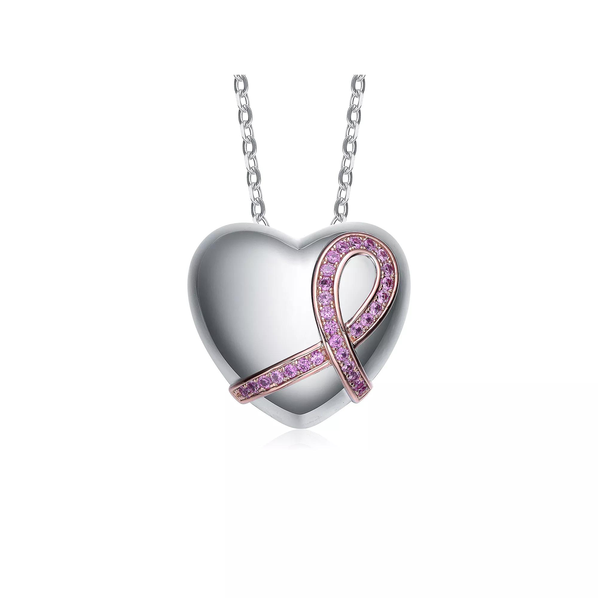 Sterling Silver Pink Cubic Zirconia Heart Necklace, Womens Two Tone Product Image