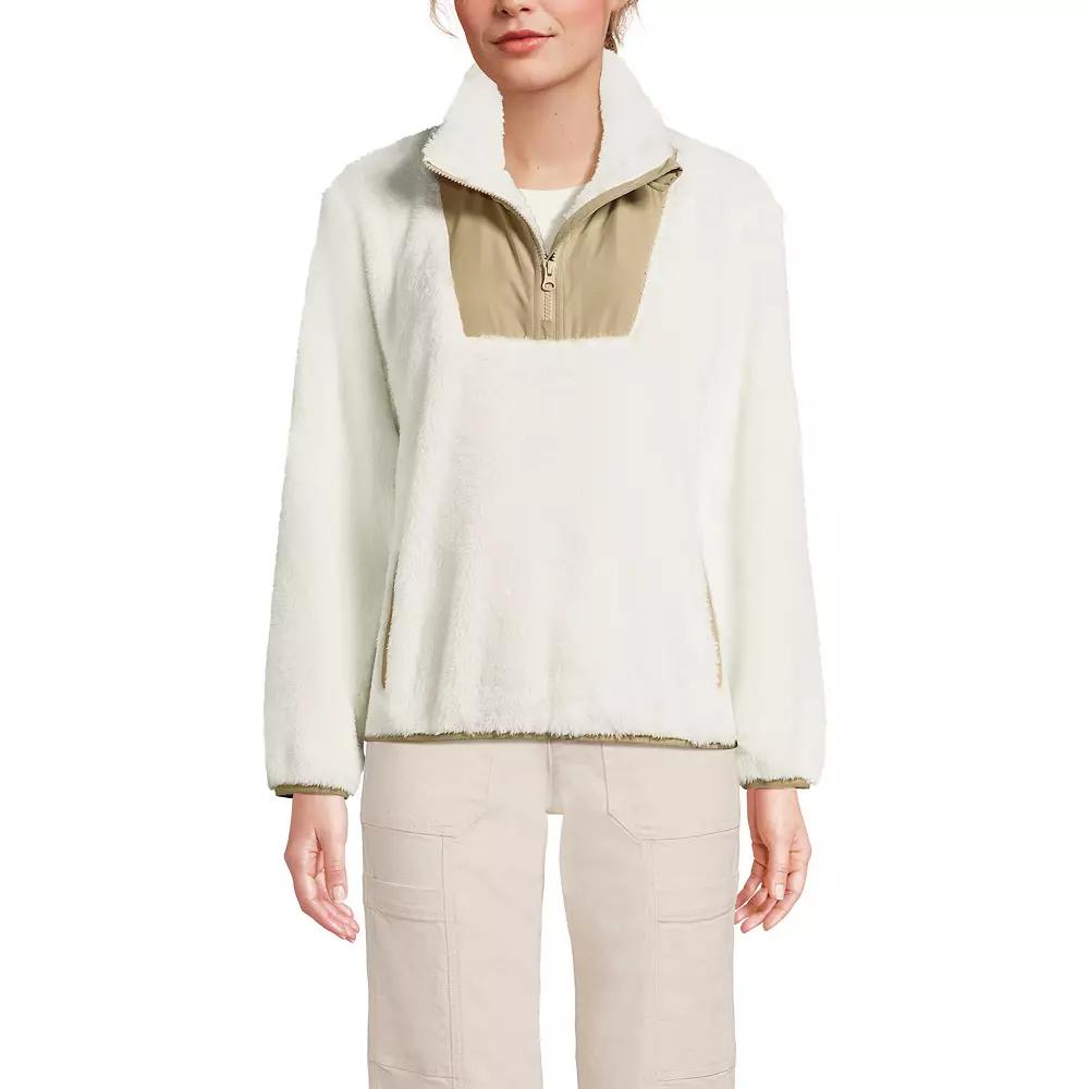 Women's Lands' End Quarter-Zip Cozy Sherpa Fleece Pullover, Size: XL, Ivory Desert Product Image