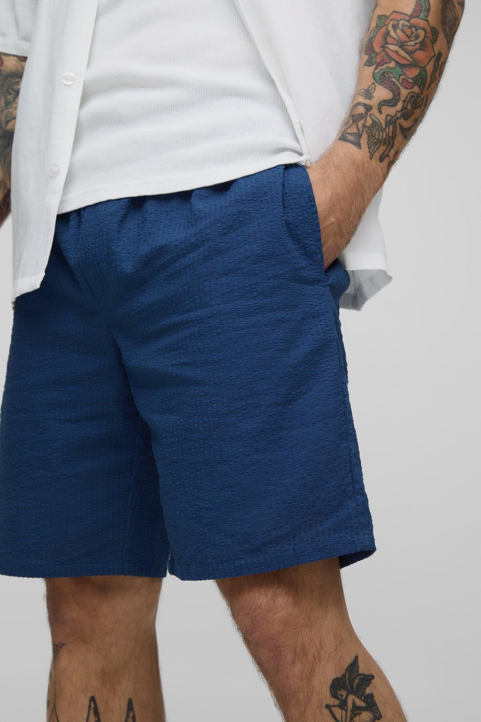 Elasticated Regular Fit Plain Seersucker Shorts | boohooMAN USA Product Image