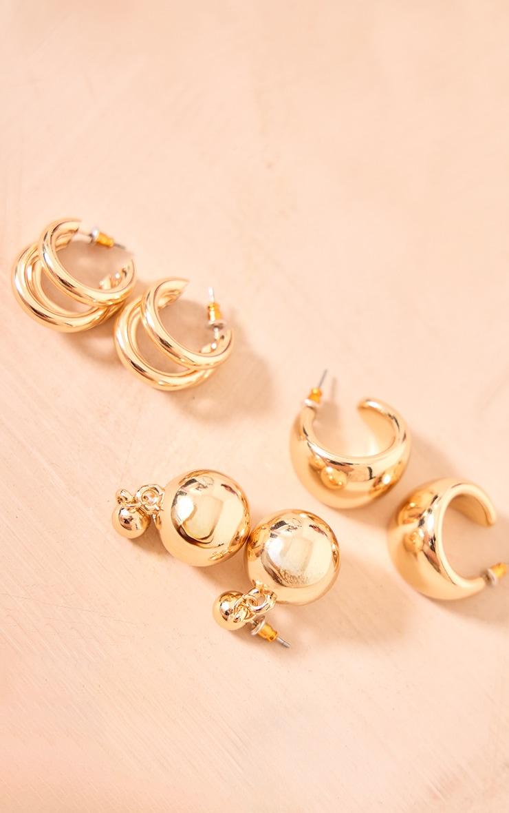 Gold Assorted Chunky Hoop Earrings Multipack Product Image