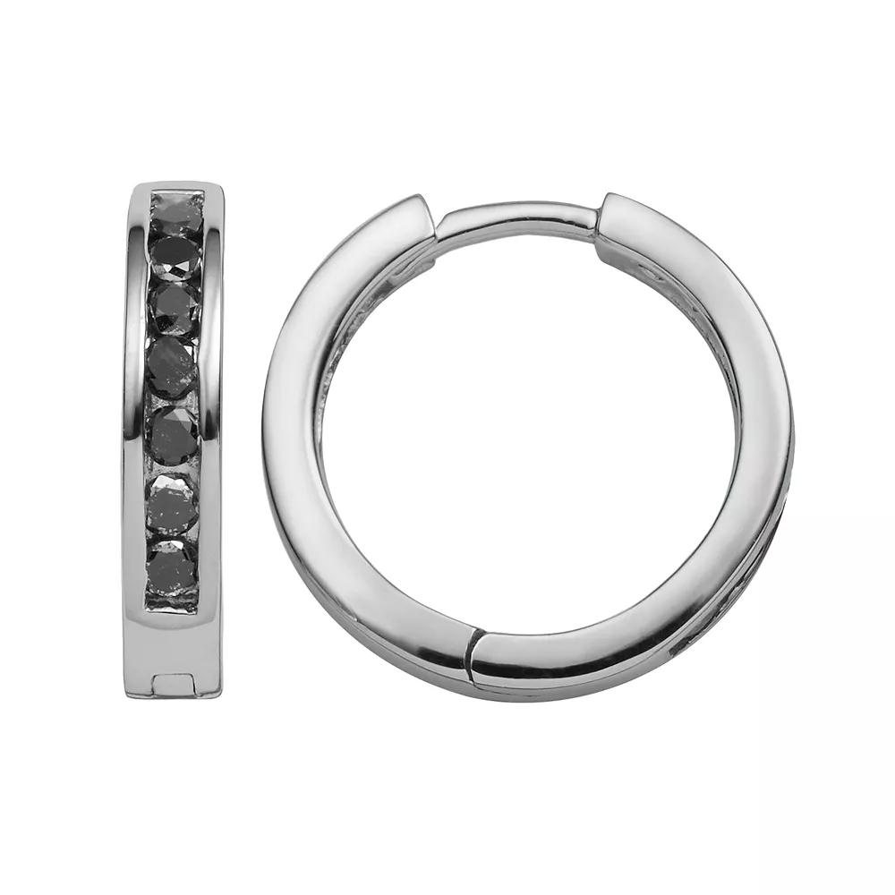 Jewelexcess Sterling Silver 1/2-ct. T.W. Black Diamond Hoop Earrings, Women's Product Image