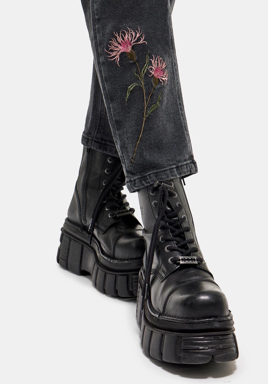 Rosanella Embroidered Denim Mom Jean Product Image