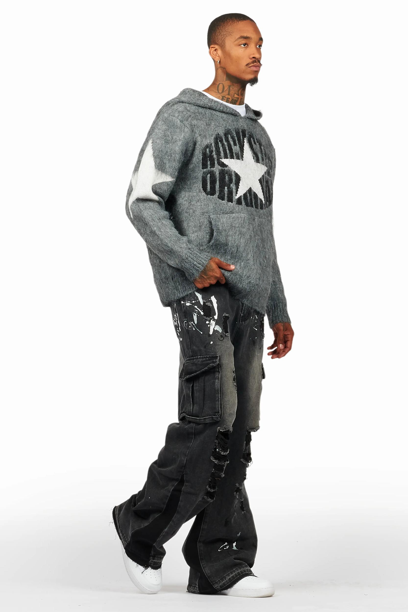 States Grey Mohair Hoodie/Baggy Fit Jean Bundle Male Product Image