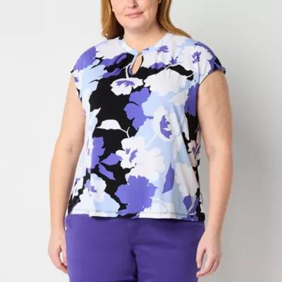 Liz Claiborne Womens Keyhole Neck Short Sleeve Plus Blouse Product Image