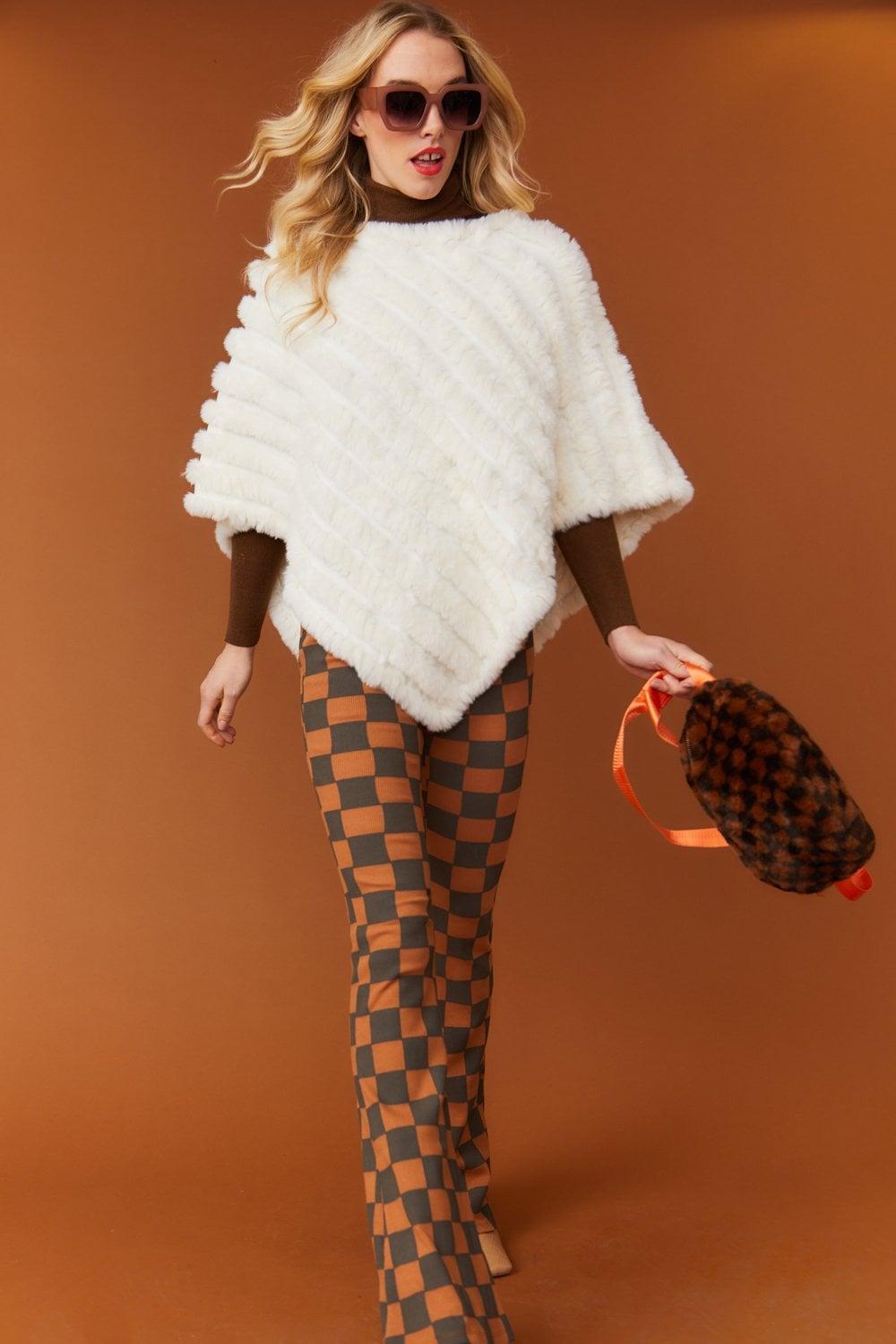 White Faux Fur Poncho Product Image