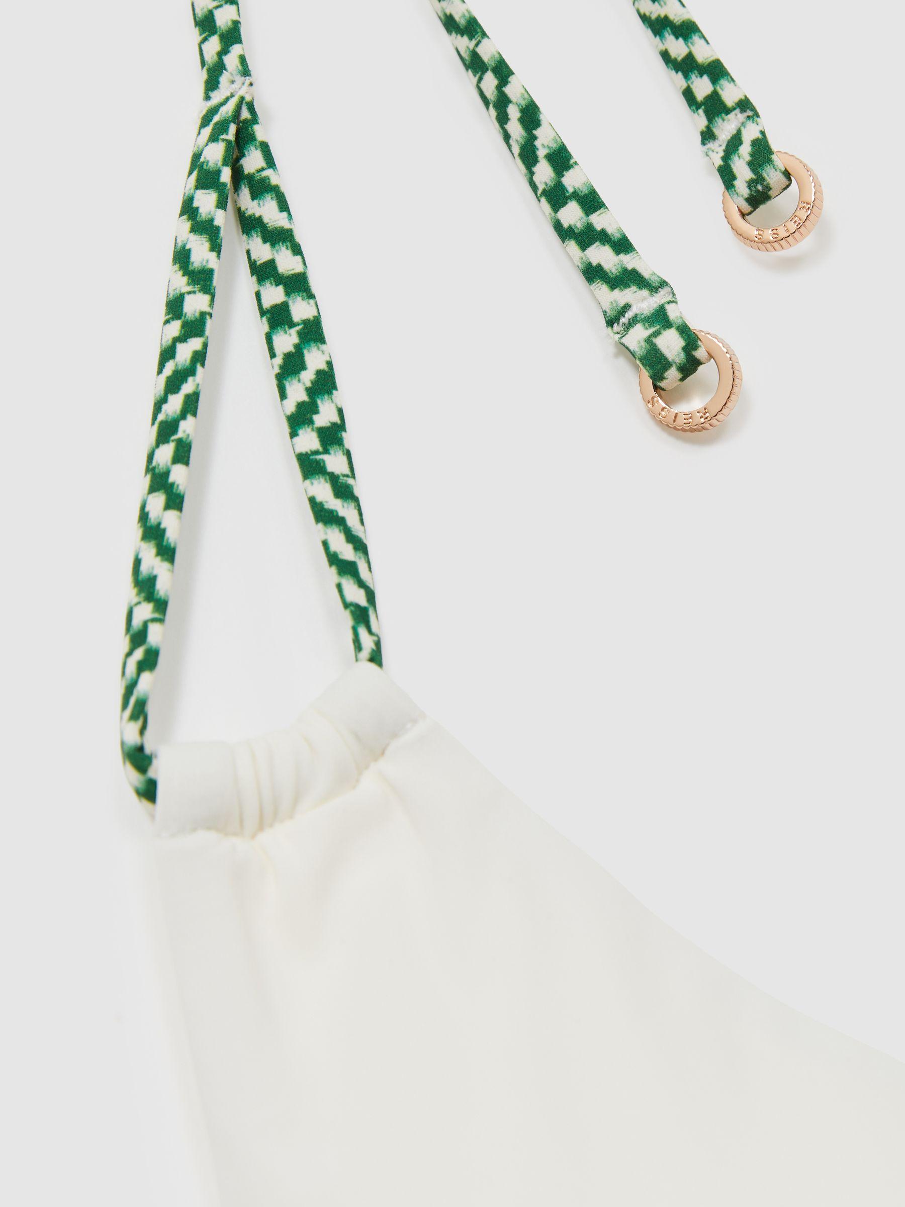 Chequered-Strap Triangle Bikini Top in White/Green Product Image
