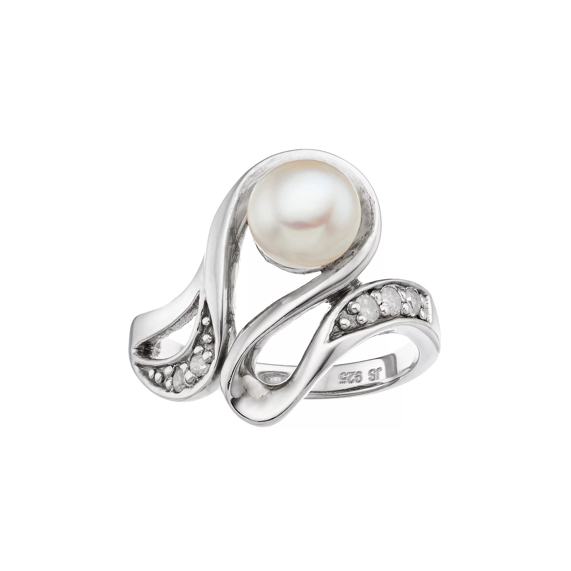 Sterling Silver Freshwater Cultured Pearl & Diamond Accent Swirl Ring, Women's, Size: 6, White Product Image