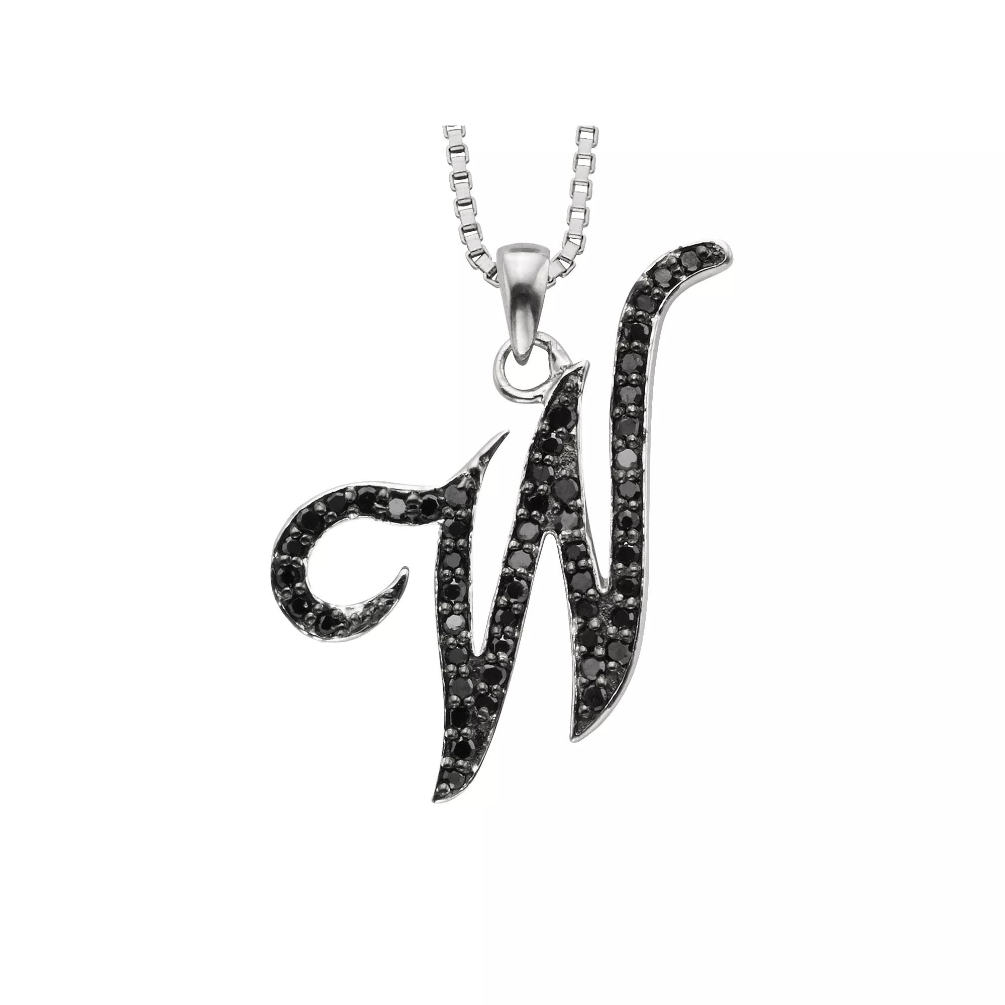 Jewelexcess Sterling Silver 1/4-ct. T.W. Black Diamond Initial Pendant, Women's,  Product Image