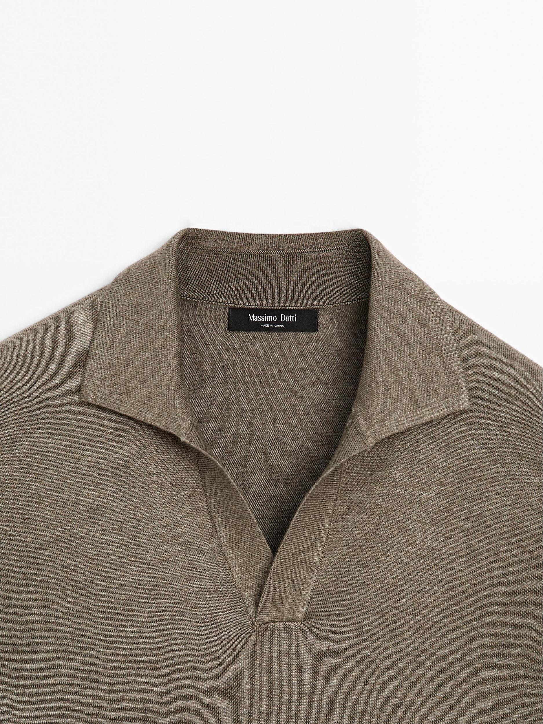 V-neck knit polo sweater Product Image