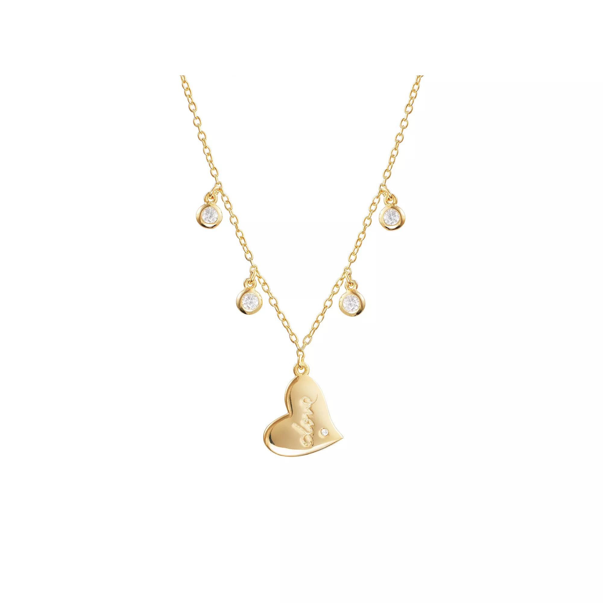 Main and Sterling Gold Over Silver Cubic Zirconia Heart Choker Necklace, Women's, Size: 14", Gold Tone Product Image