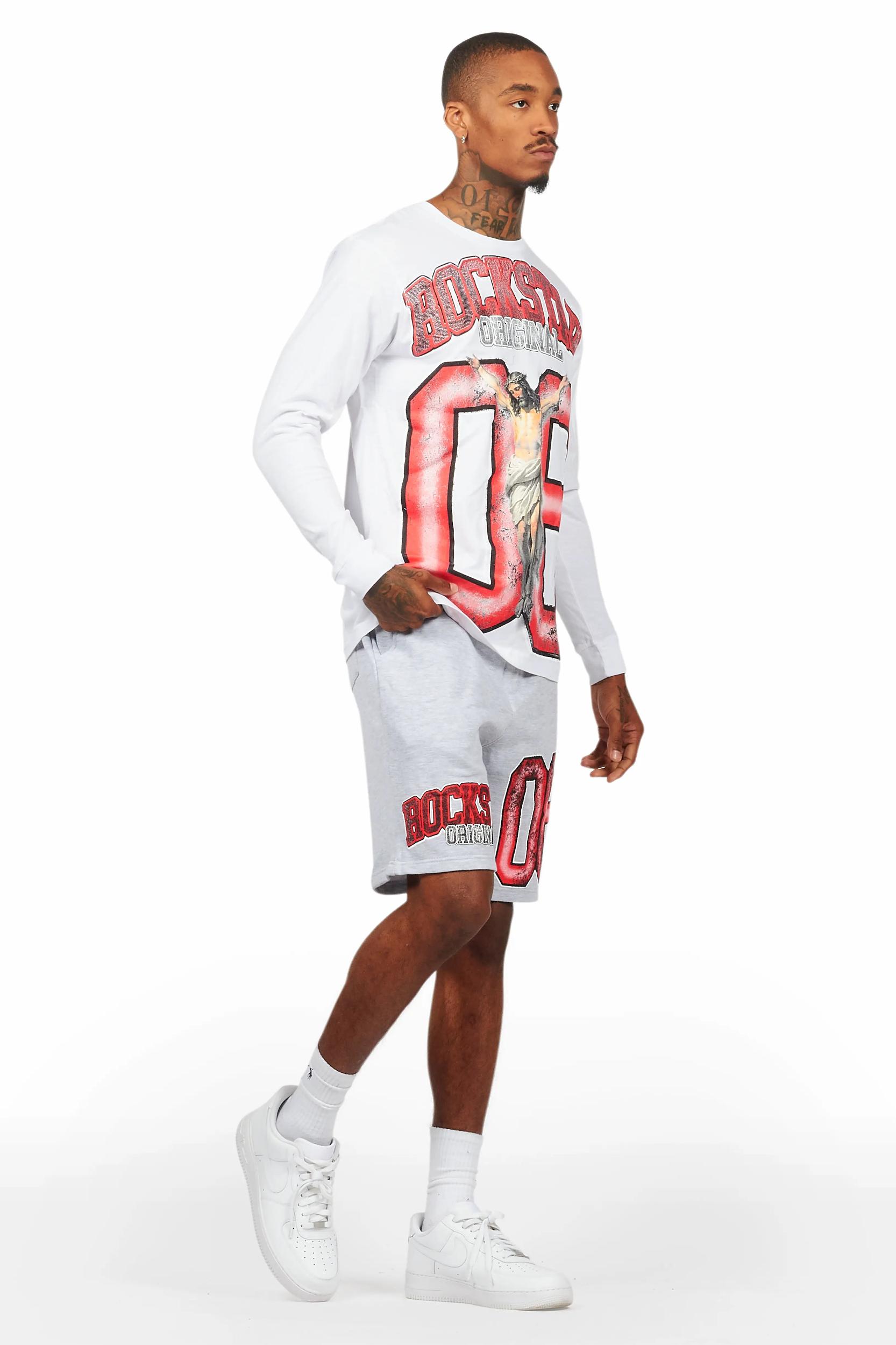 Fields White/Grey Long Sleeve T-Shirt Short Set Male Product Image