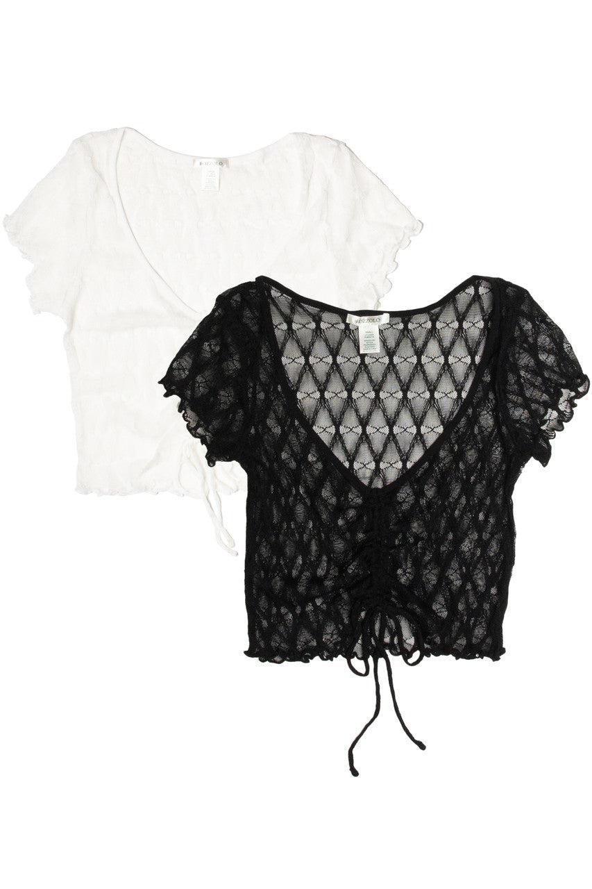 Cinch Front Diamond Mesh Crop Top Product Image