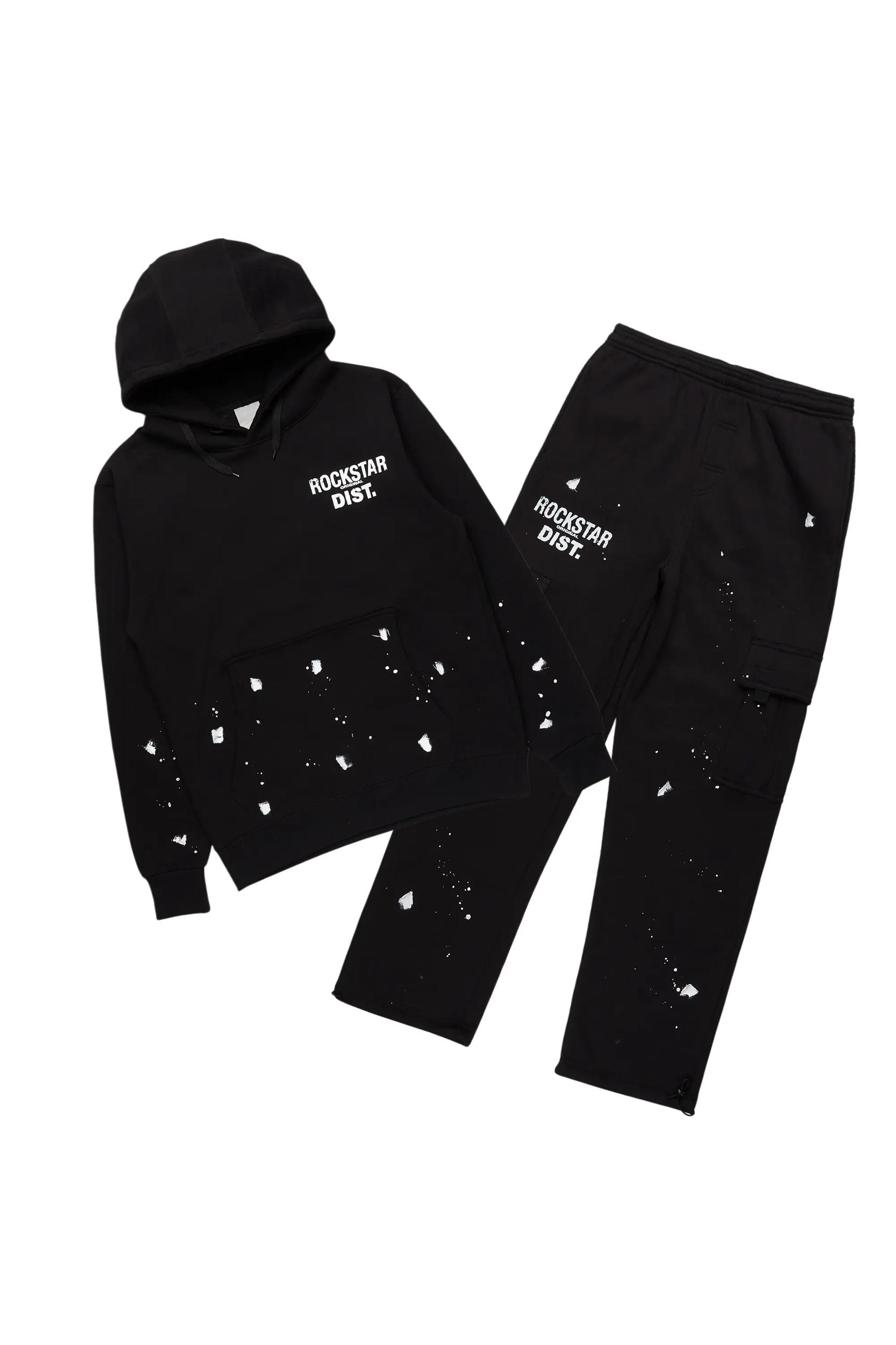 Raffer Black Hoodie/Cargo Sweat Pant Set Male Product Image