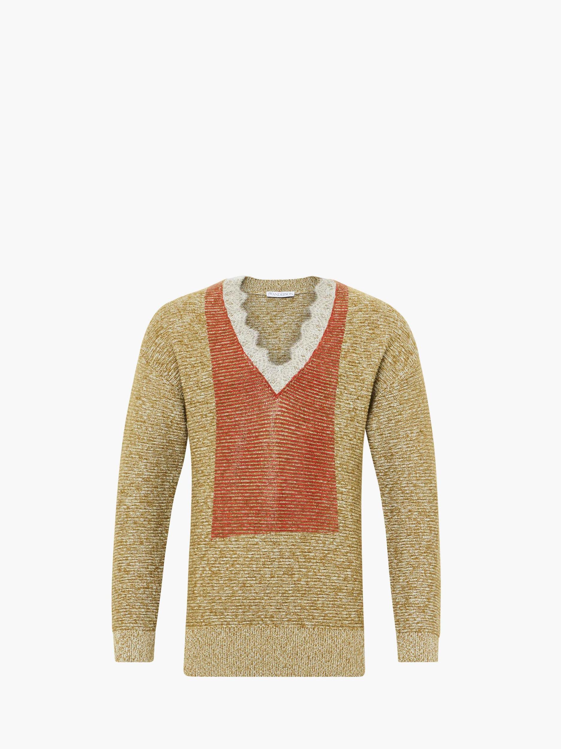 V-NECK LACE TRIM SWEATER Product Image