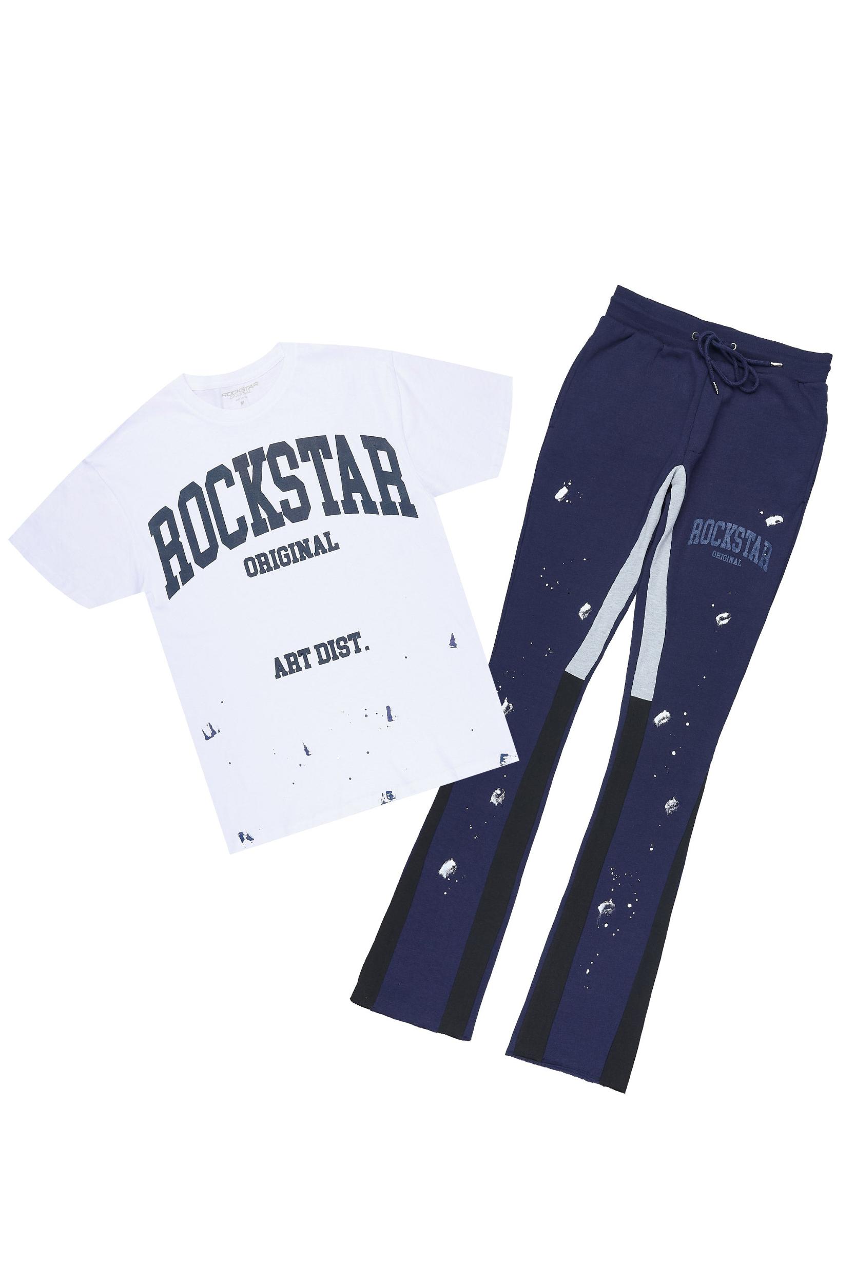 Nadiyah White/Navy T-Shirt Stacked Track Set Female Product Image