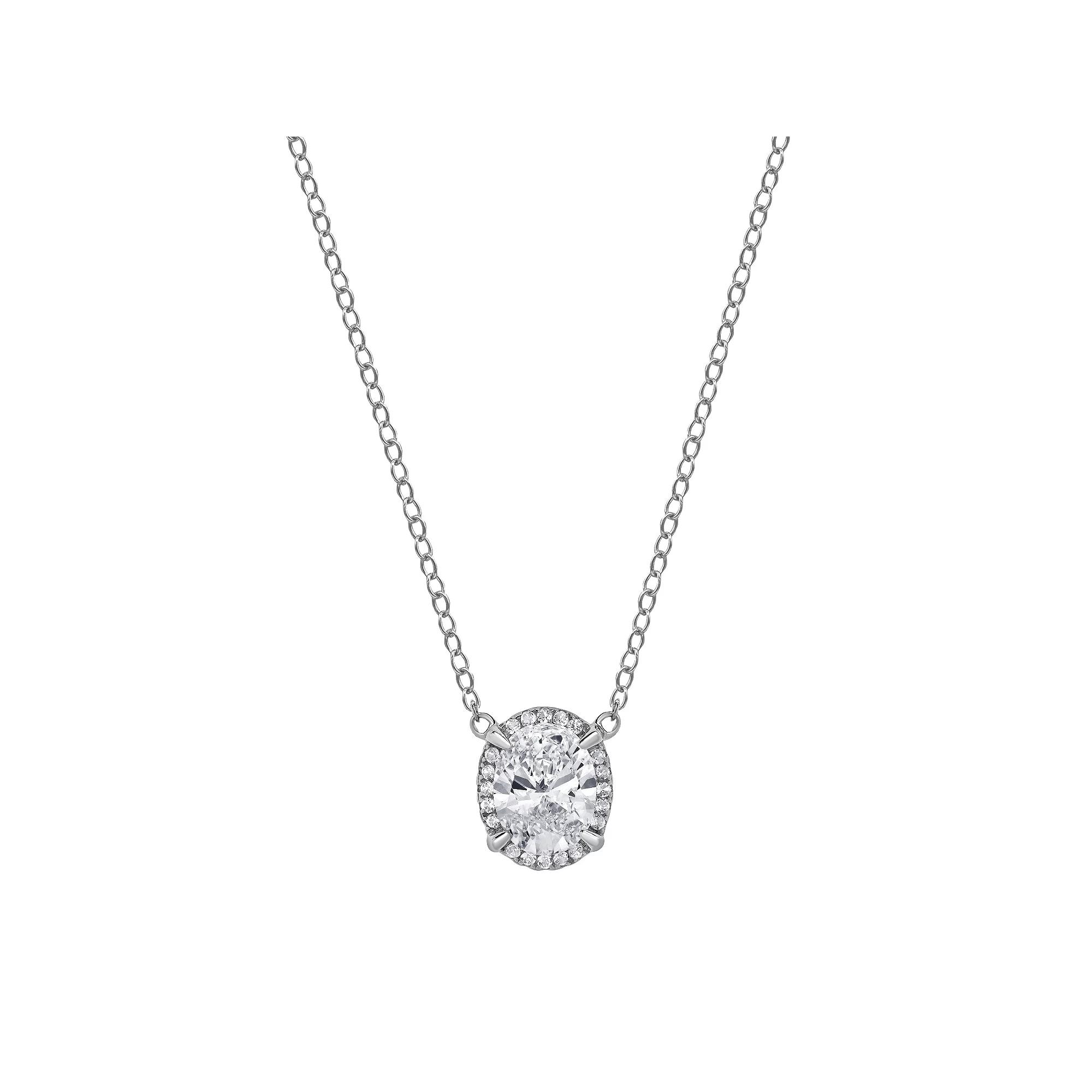 Gemstone Brilliance Lab-Created White Sapphire Oval Pendant Necklace, Women's, Size: 18", Silver Tone Product Image