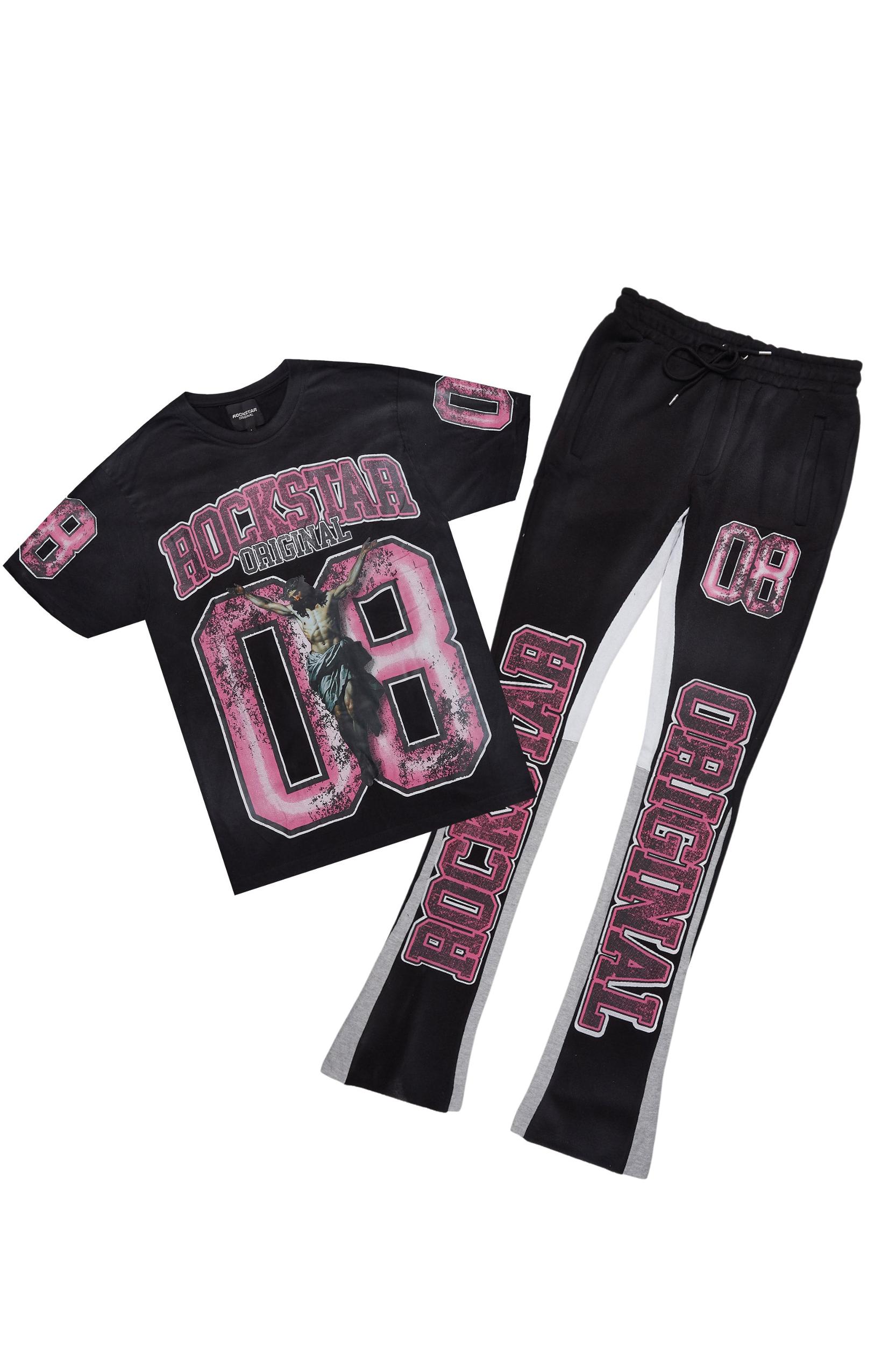 Fields Black/Pink T-Shirt/Stacked Flare Track Set Male Product Image