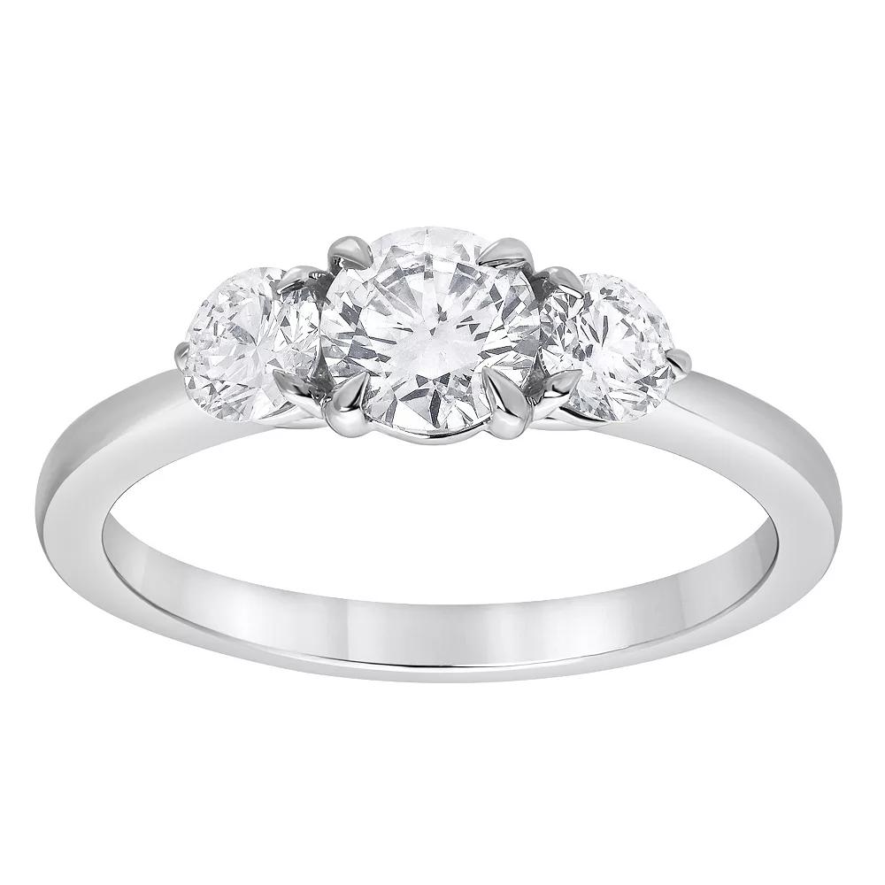 Diamond Brilliance 14k White Gold 1 Carat T.W. Lab-Grown Diamond Round 3 Stone Ring, Women's, Size: 6, 14k Gold Product Image