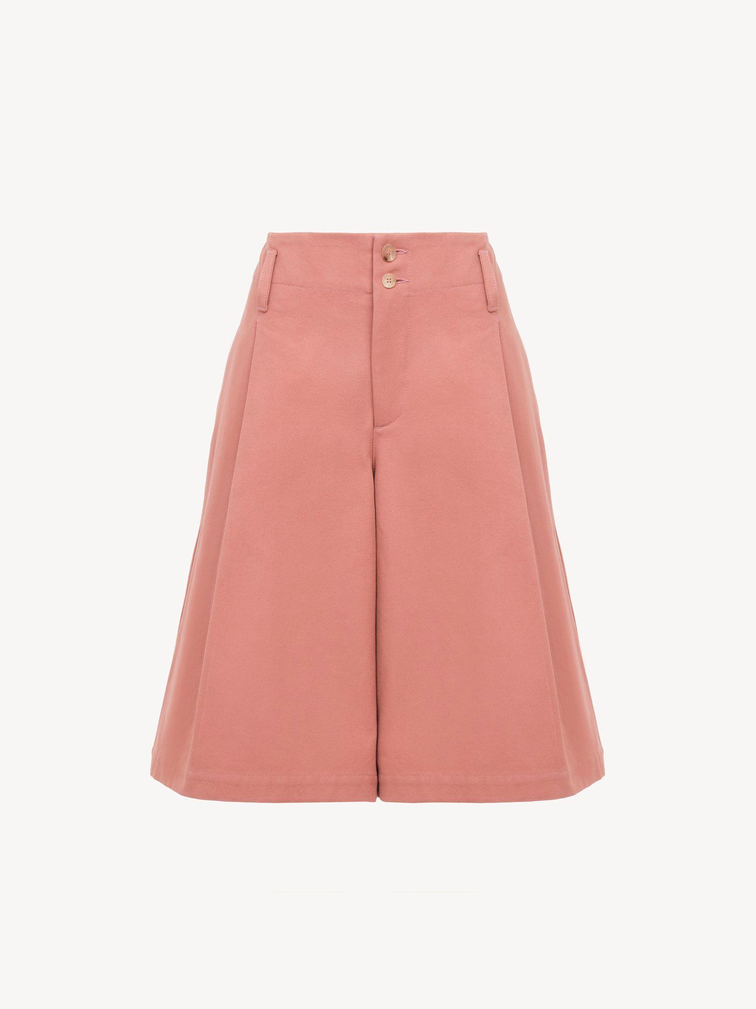 High-rise wide-leg bermuda shorts in cotton Product Image