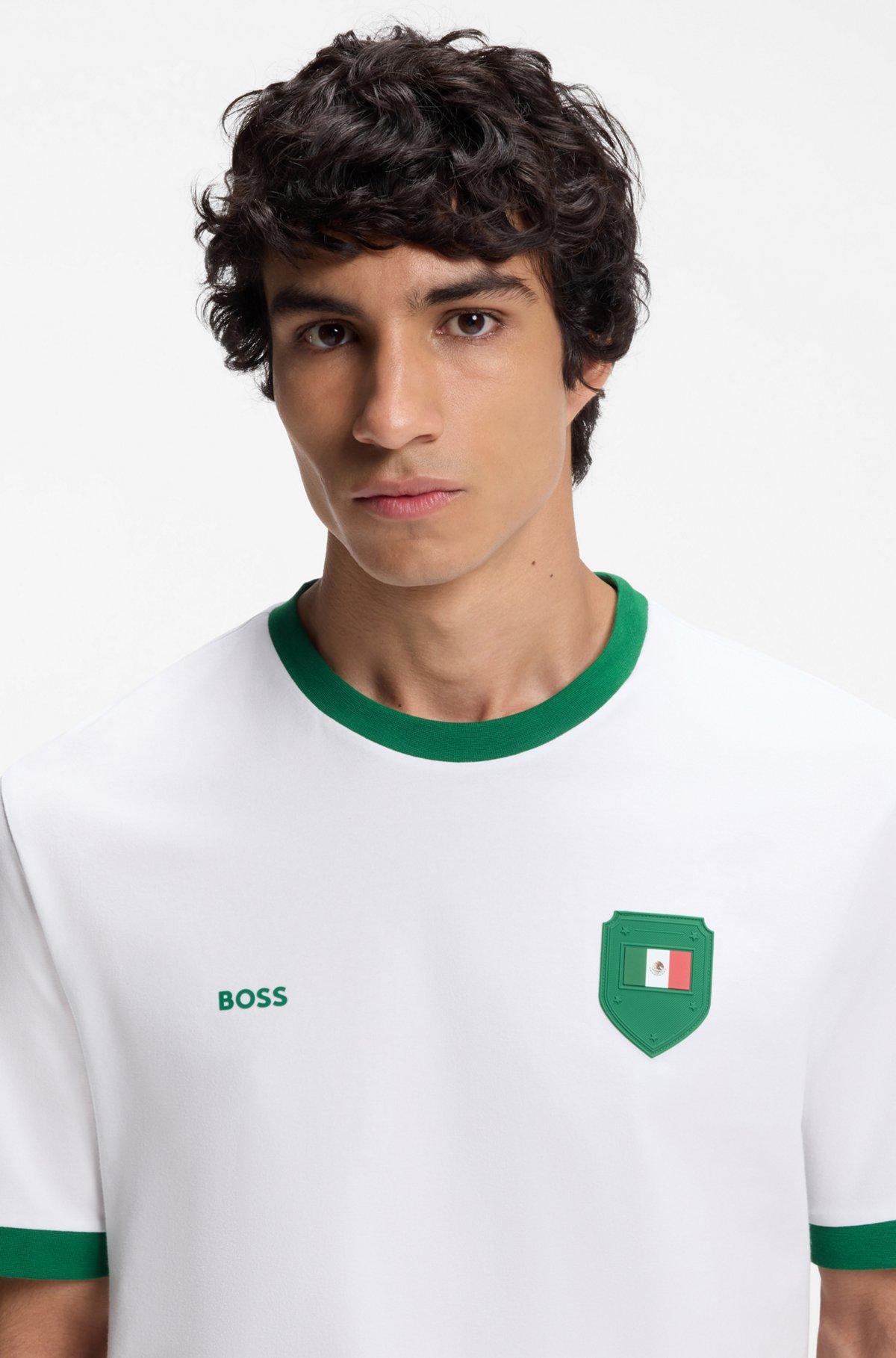 Stretch-cotton T-shirt with country flag and logo Product Image