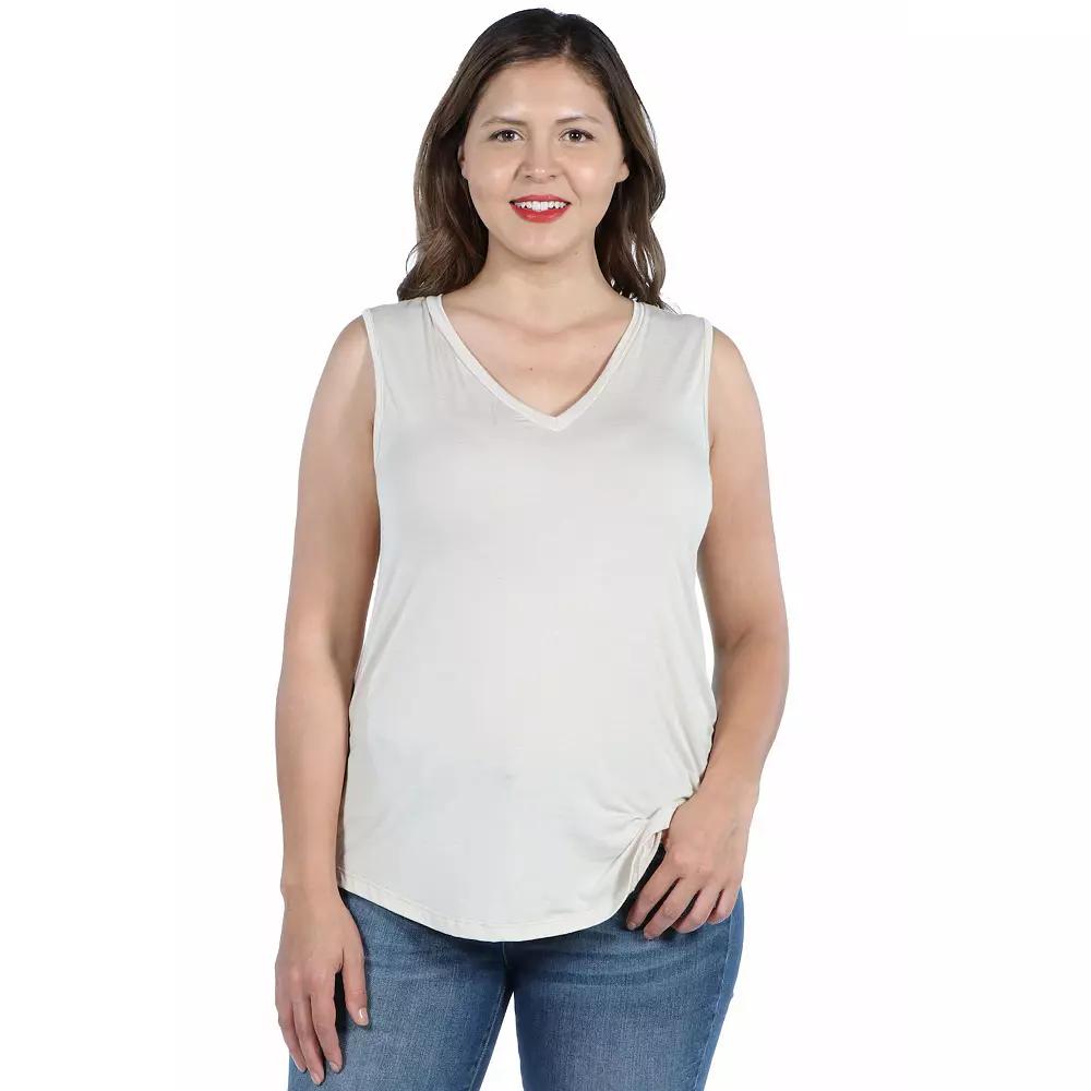 Plus Size 24Seven Comfort Apparel V-Neck Sleeveless Rounded Hemline Top, Womens Product Image