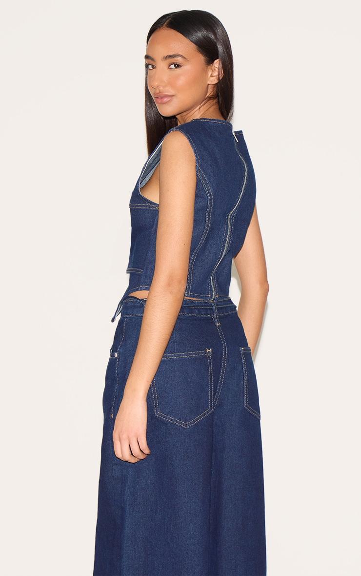 Petite Indigo Denim Seam Detail Long Top Product Image